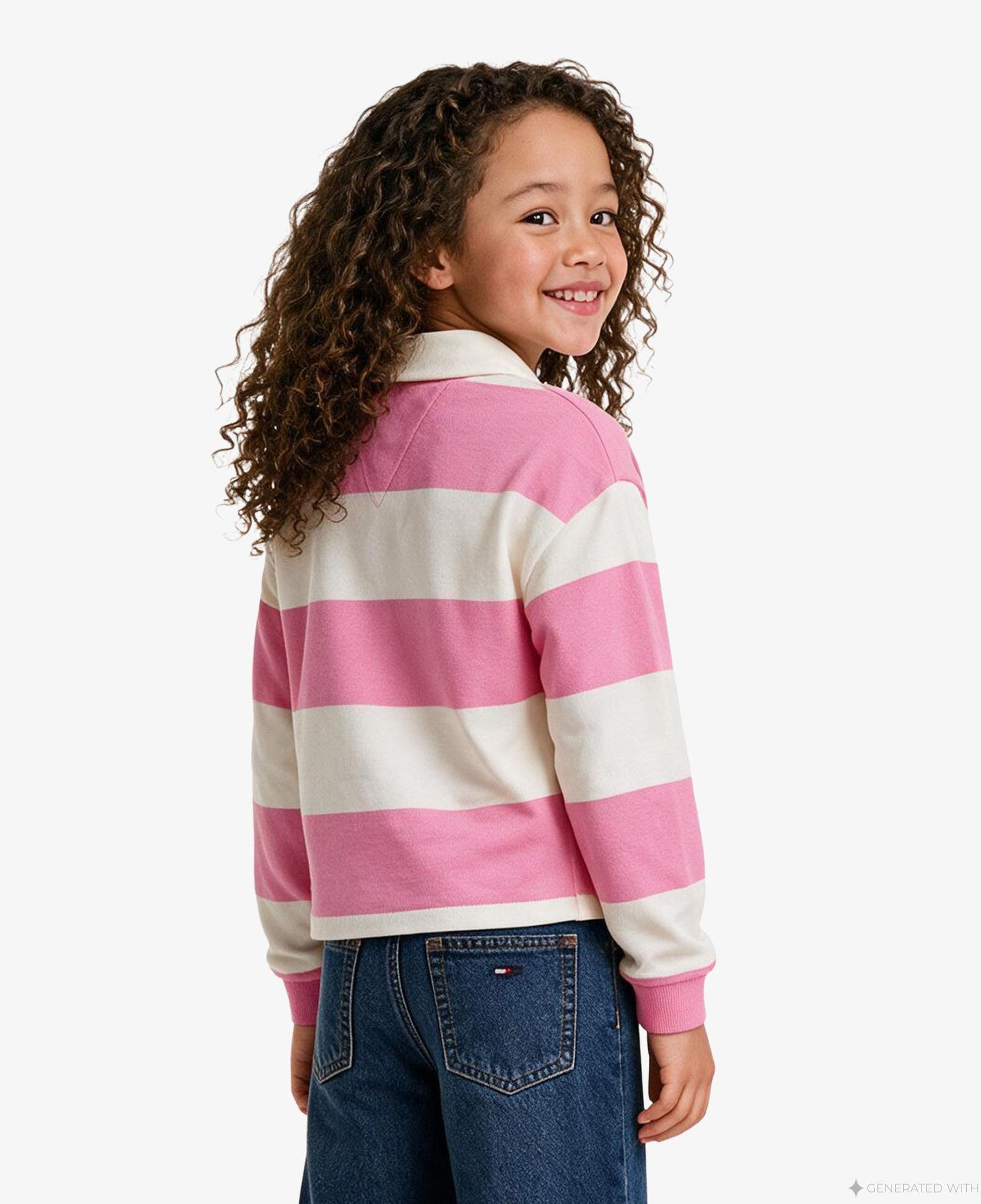 Tommy Hilfiger Rugby Stripe Çocuk Pembe T-Shirt