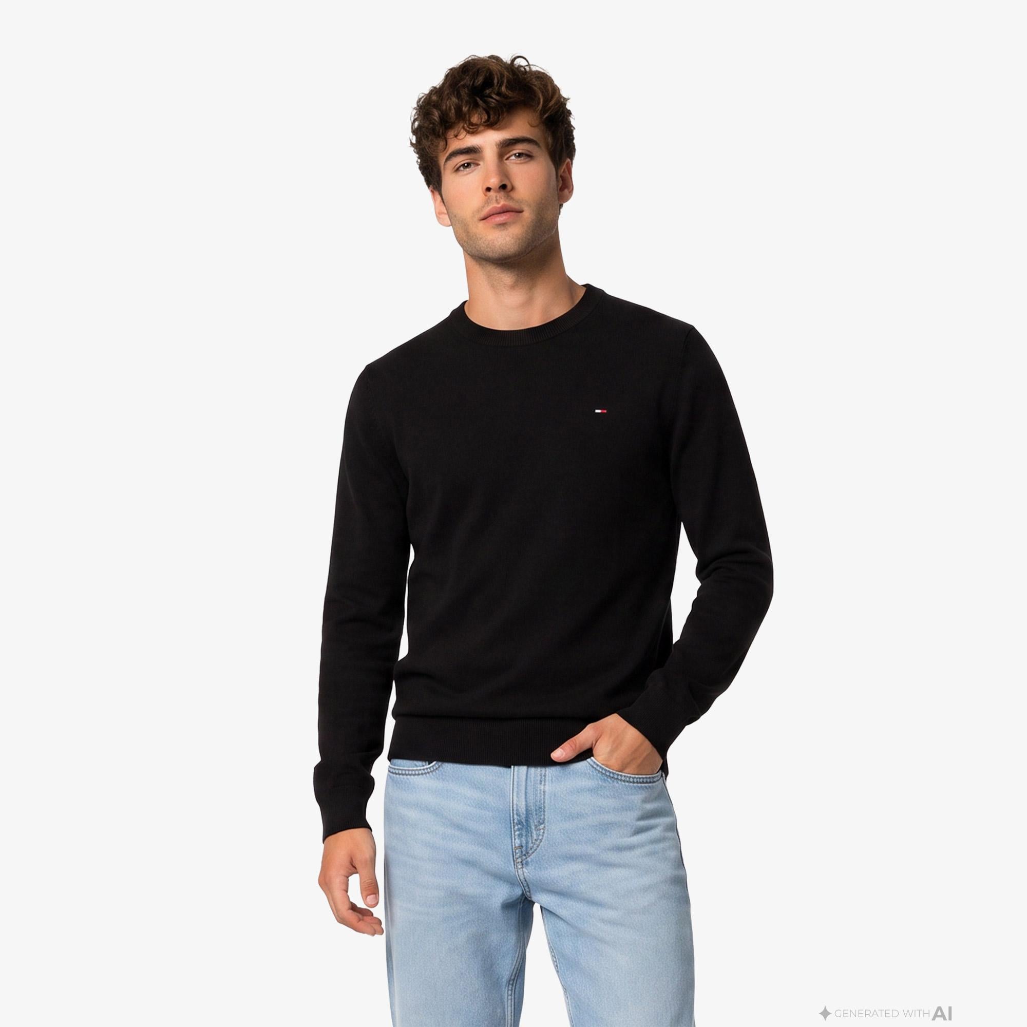 Tommy Hilfiger Slim Essential Light Erkek Siyah Triko