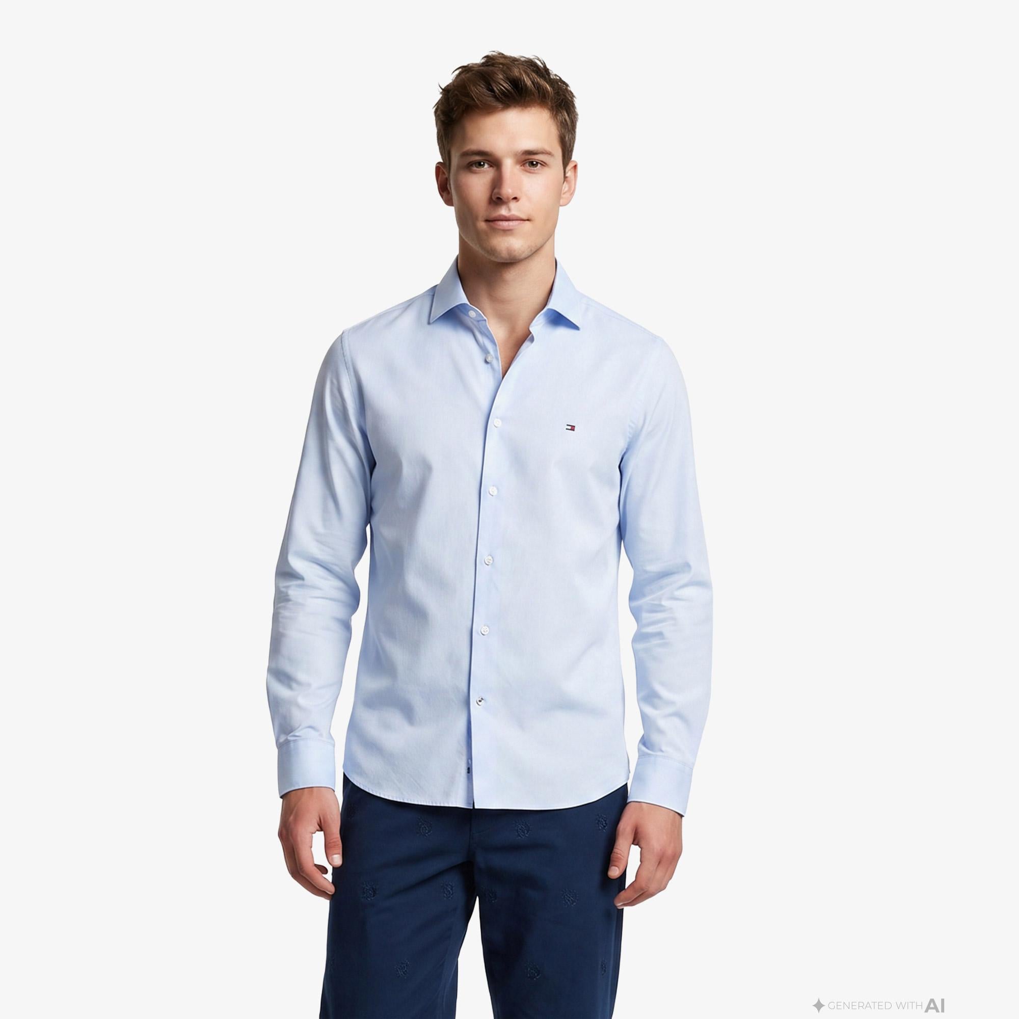 Tommy Hilfiger Non Iron Erkek Mavi Gömlek
