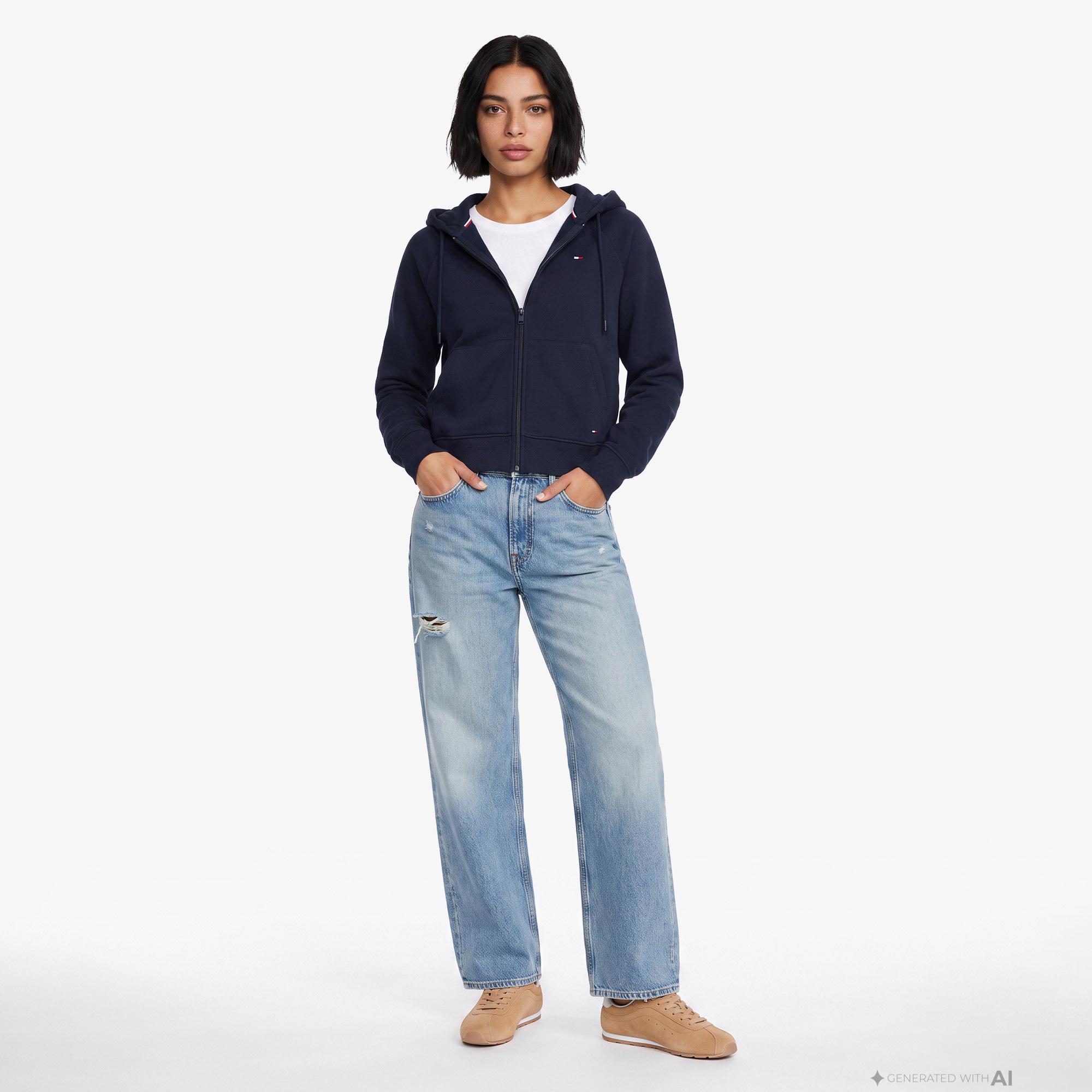 Tommy Hilfiger Flag Zip Kadın Lacivert Sweatshirt