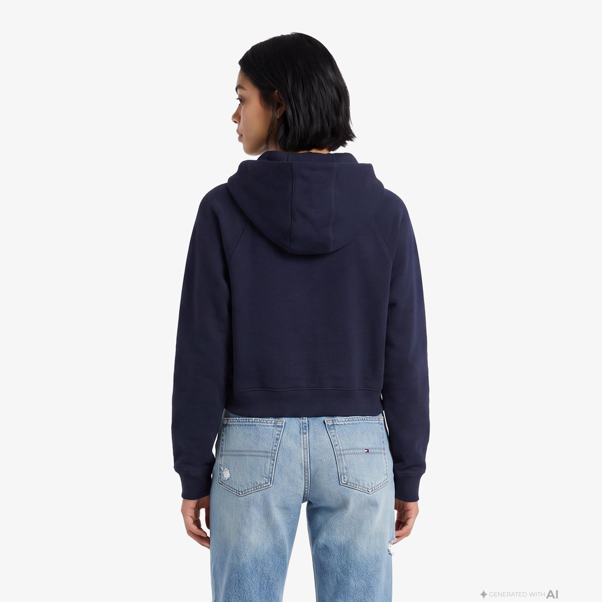 Tommy Hilfiger Flag Zip Kadın Lacivert Sweatshirt