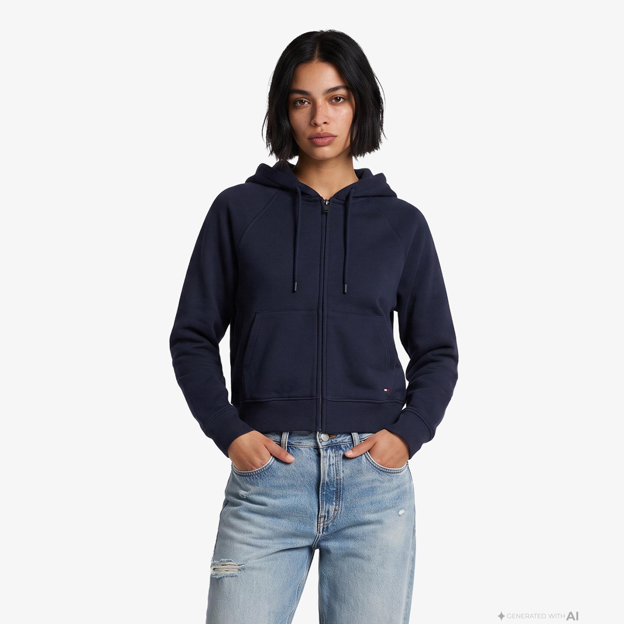 Tommy Hilfiger Flag Zip Kadın Lacivert Sweatshirt