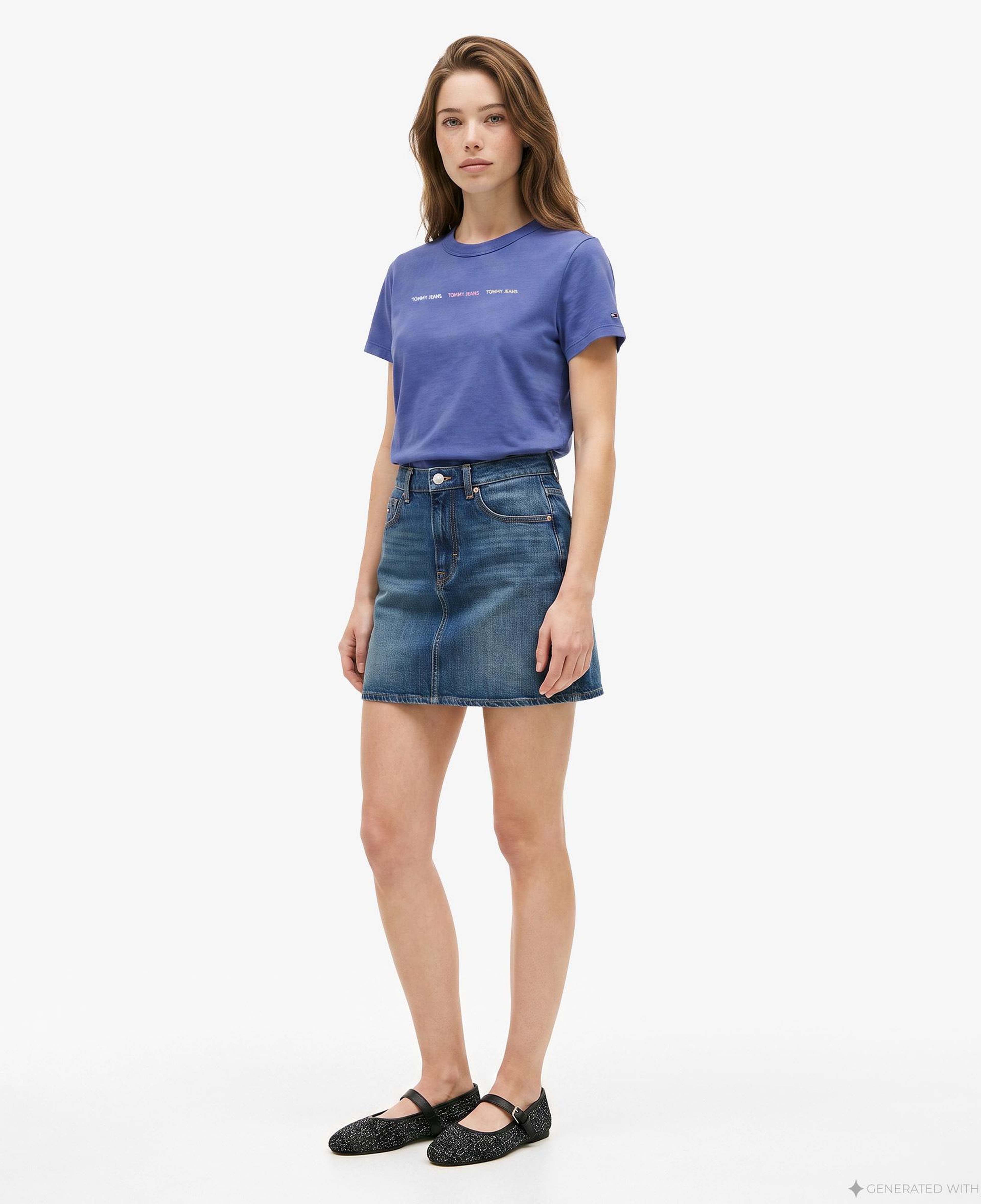 Tommy Hilfiger Repeat Wash Kadın Mavi T-Shirt