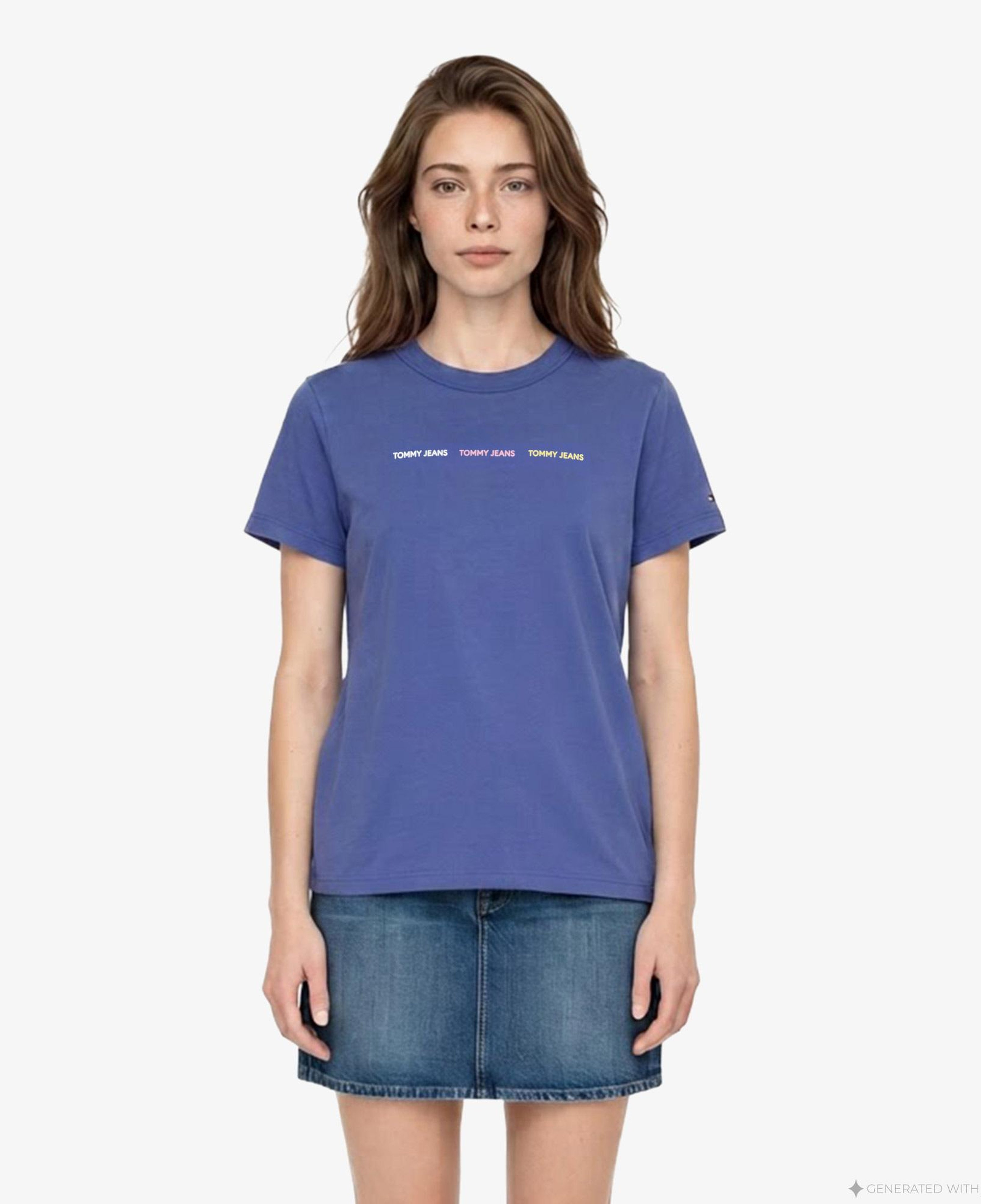Tommy Hilfiger Repeat Wash Kadın Mavi T-Shirt