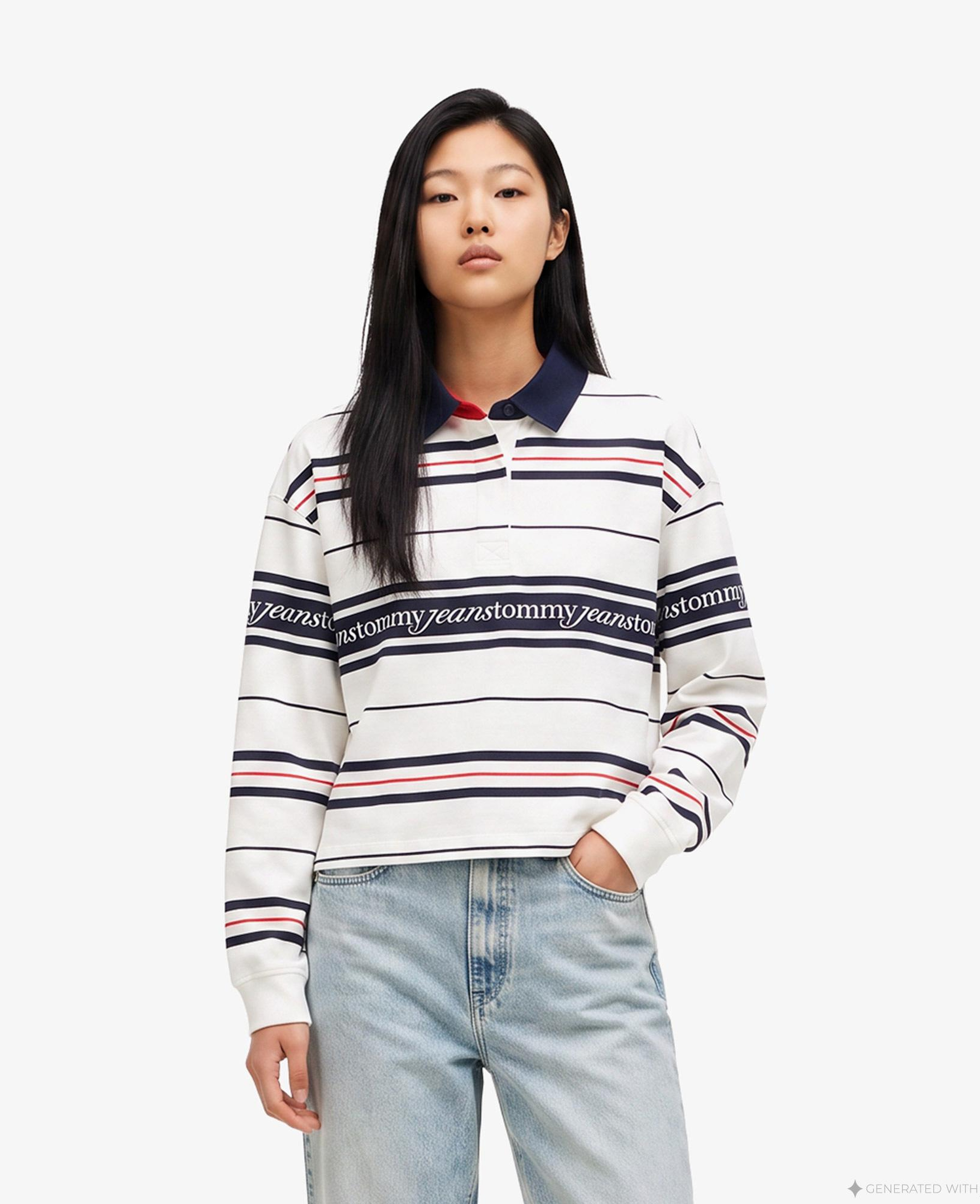 Tommy Hilfiger Script Rugby Kadın Beyaz Sweatshirt