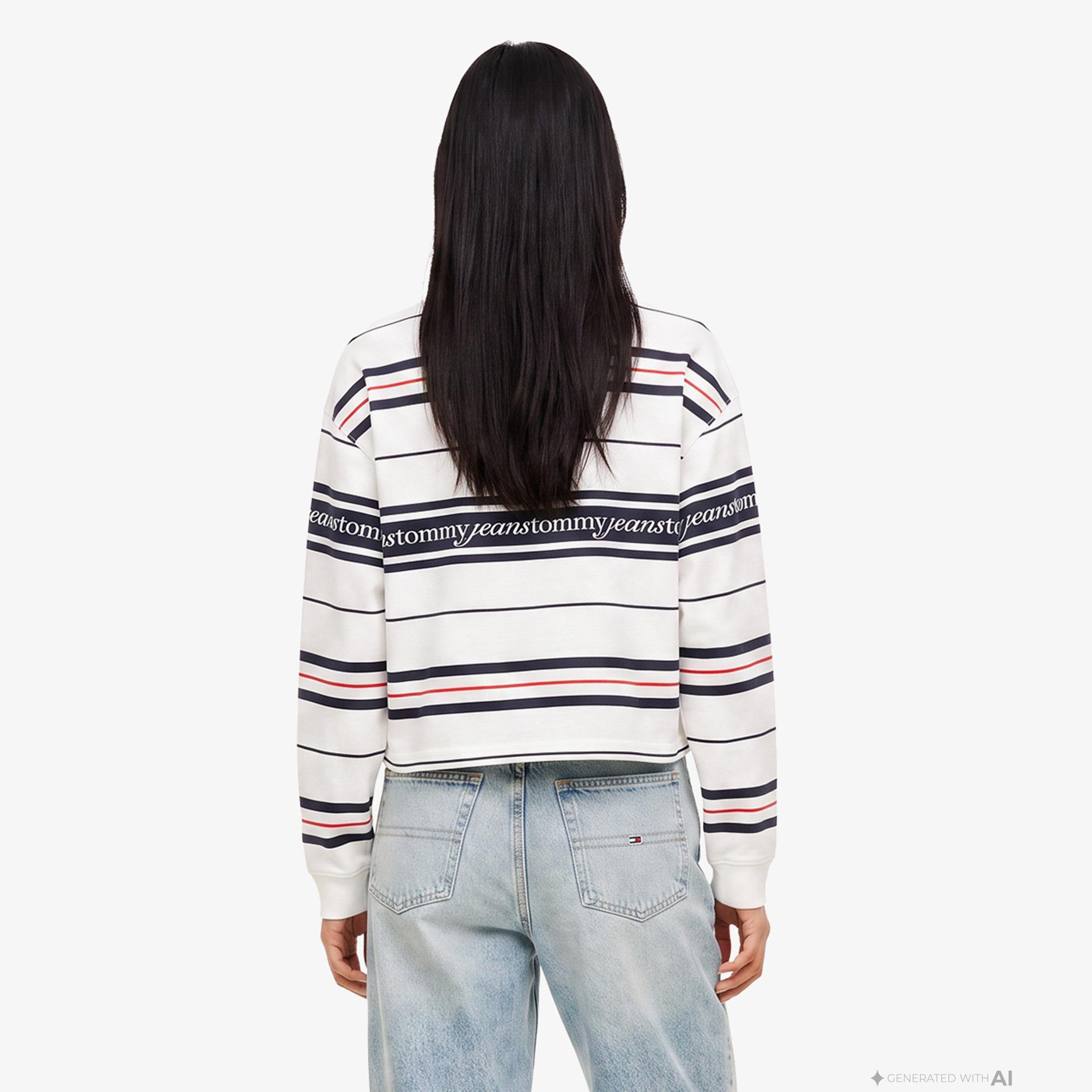 Tommy Hilfiger Script Rugby Kadın Beyaz Sweatshirt