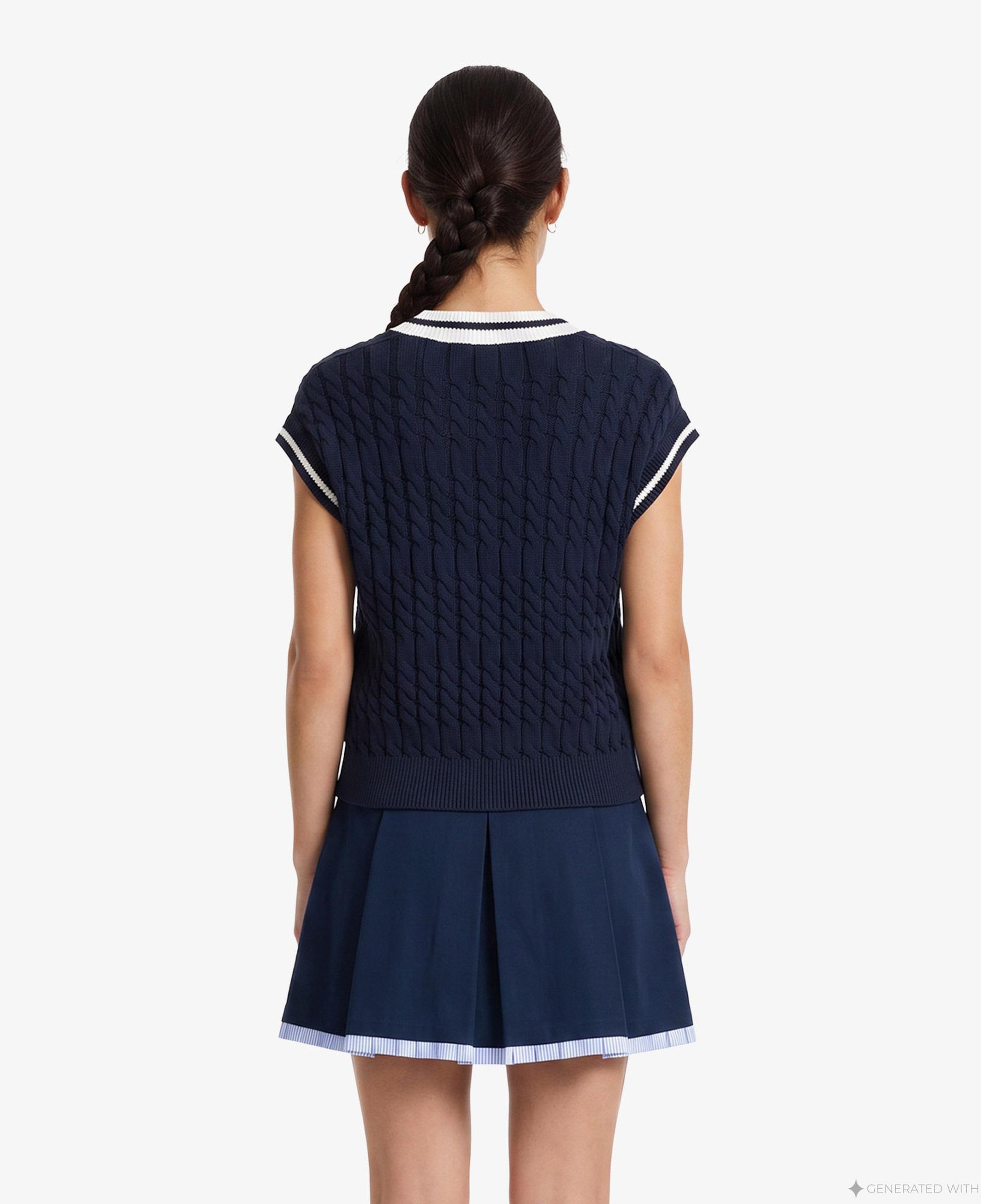 Tommy Hilfiger Tipping V Yaka Cable Kadın Lacivert Triko