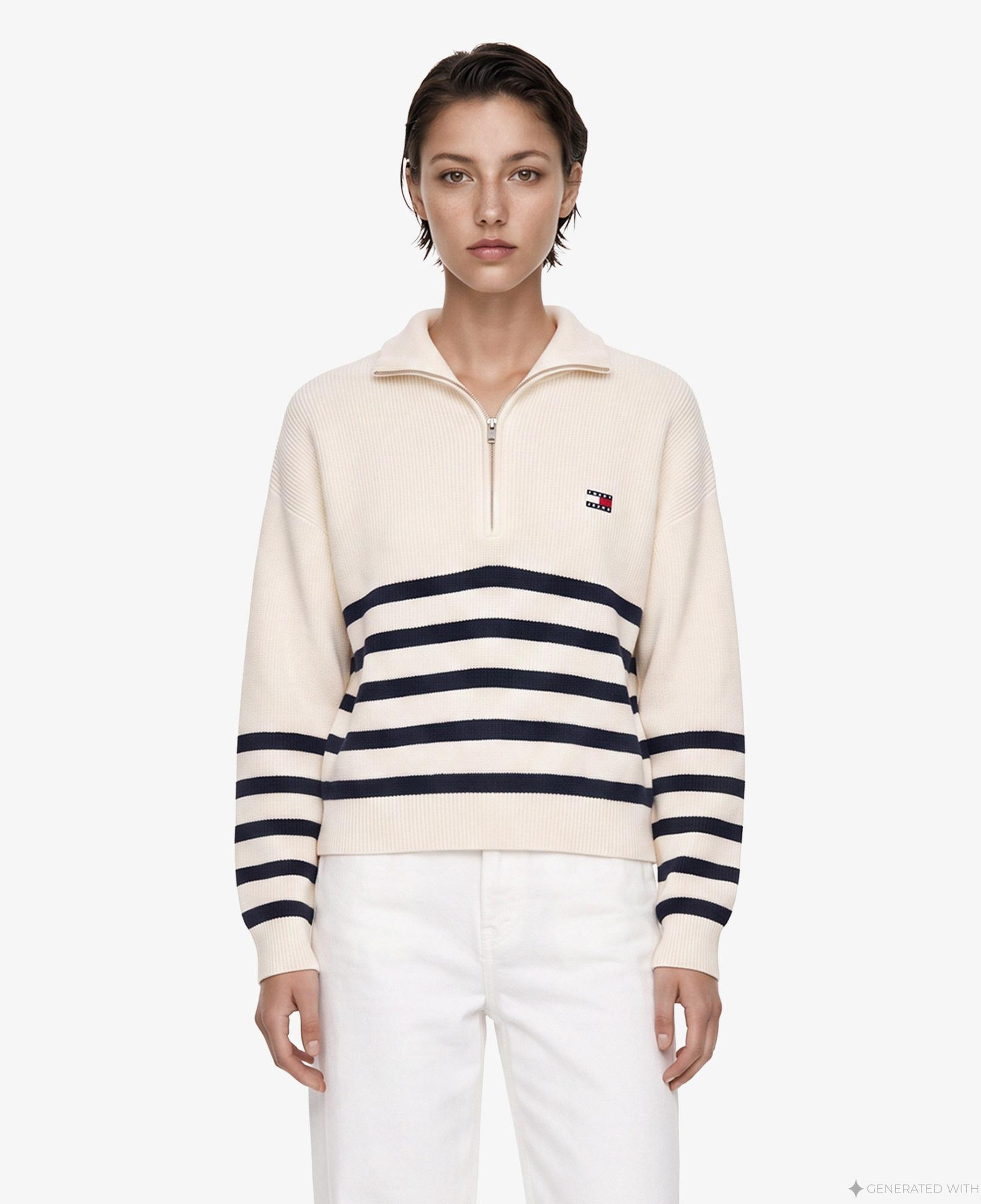 Tommy Hilfiger Quarter Zip Kadın Beyaz Triko
