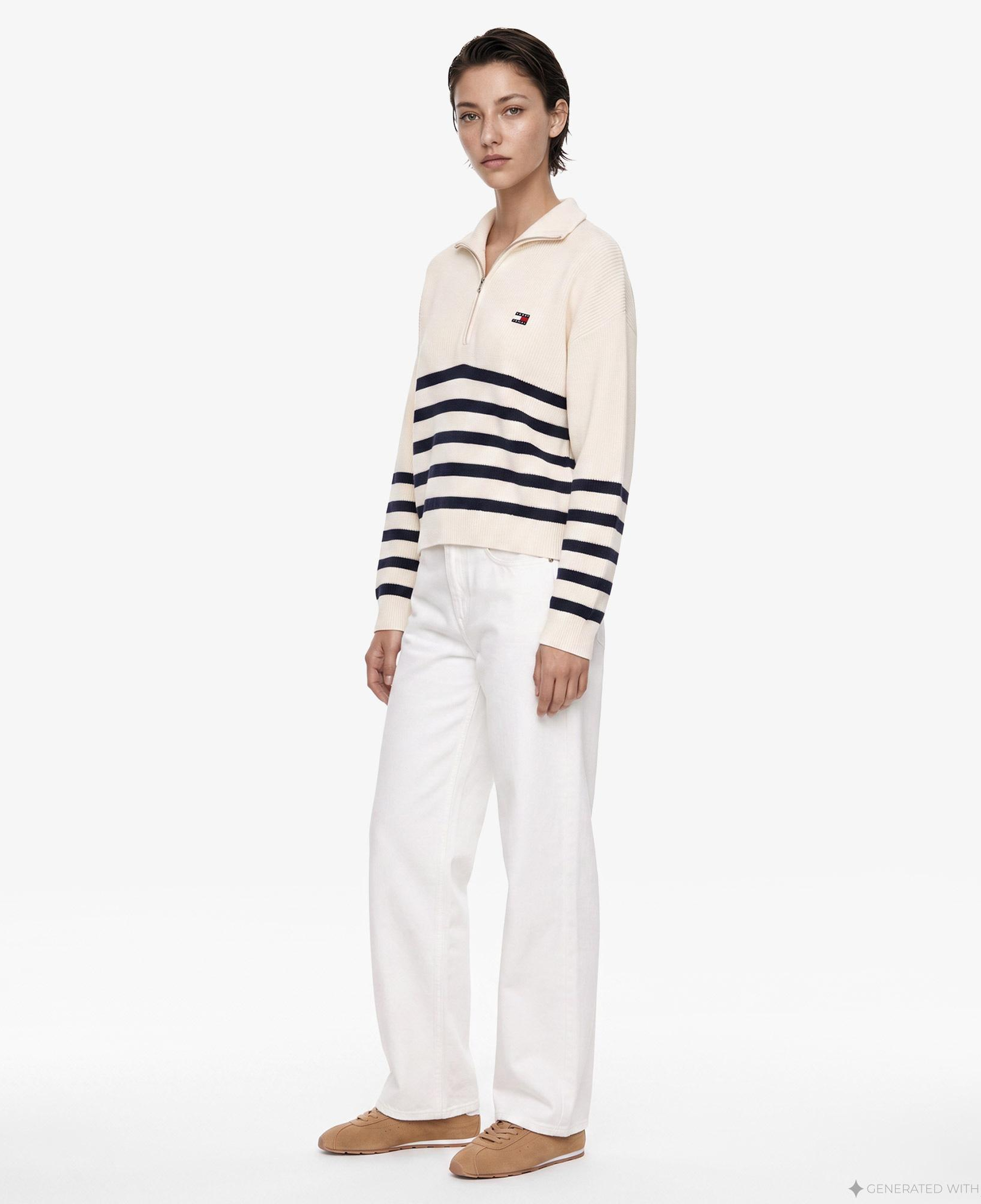 Tommy Hilfiger Quarter Zip Kadın Beyaz Triko