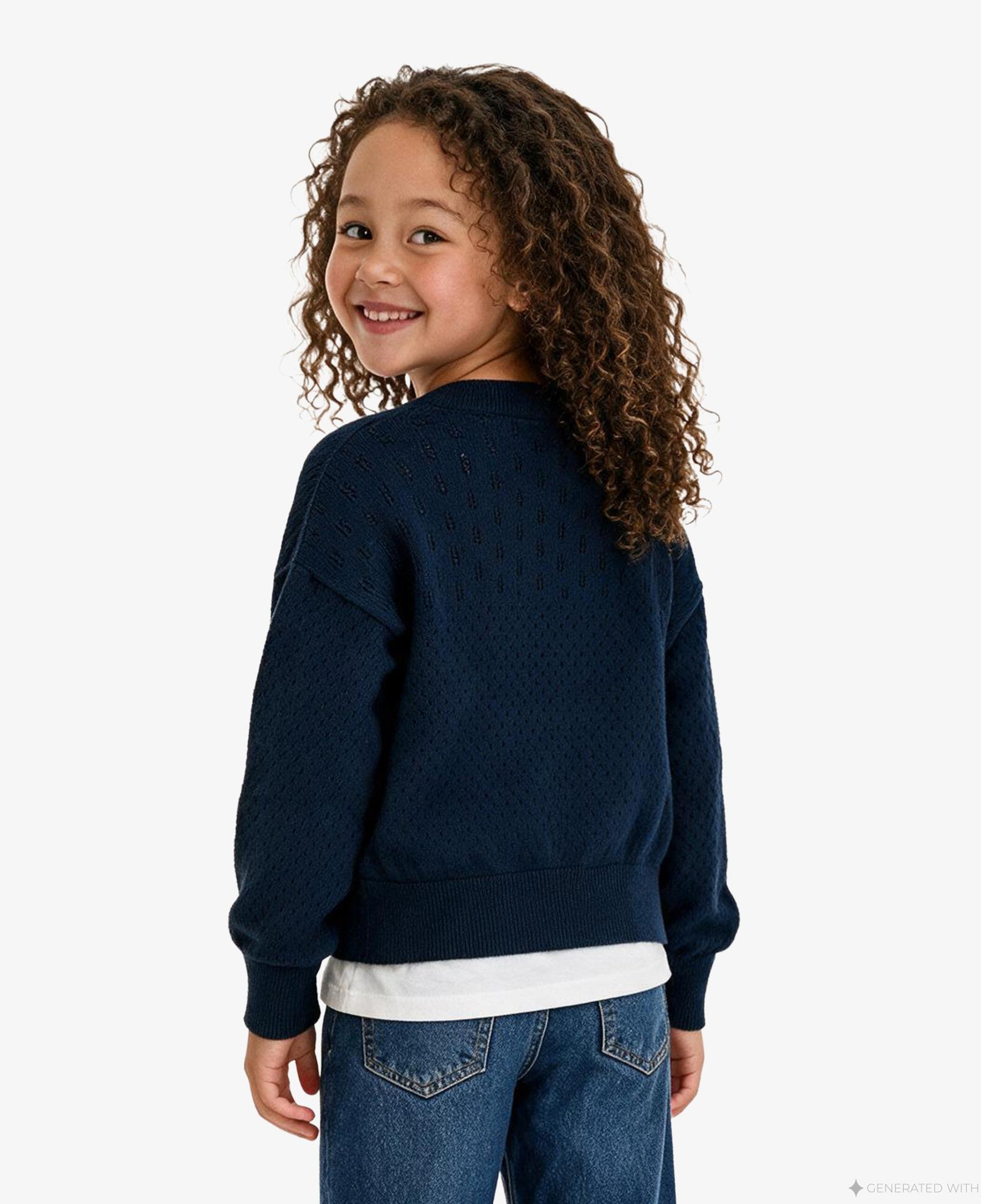 Tommy Hilfiger Pointelle Cardigan Çocuk Lacivert Triko