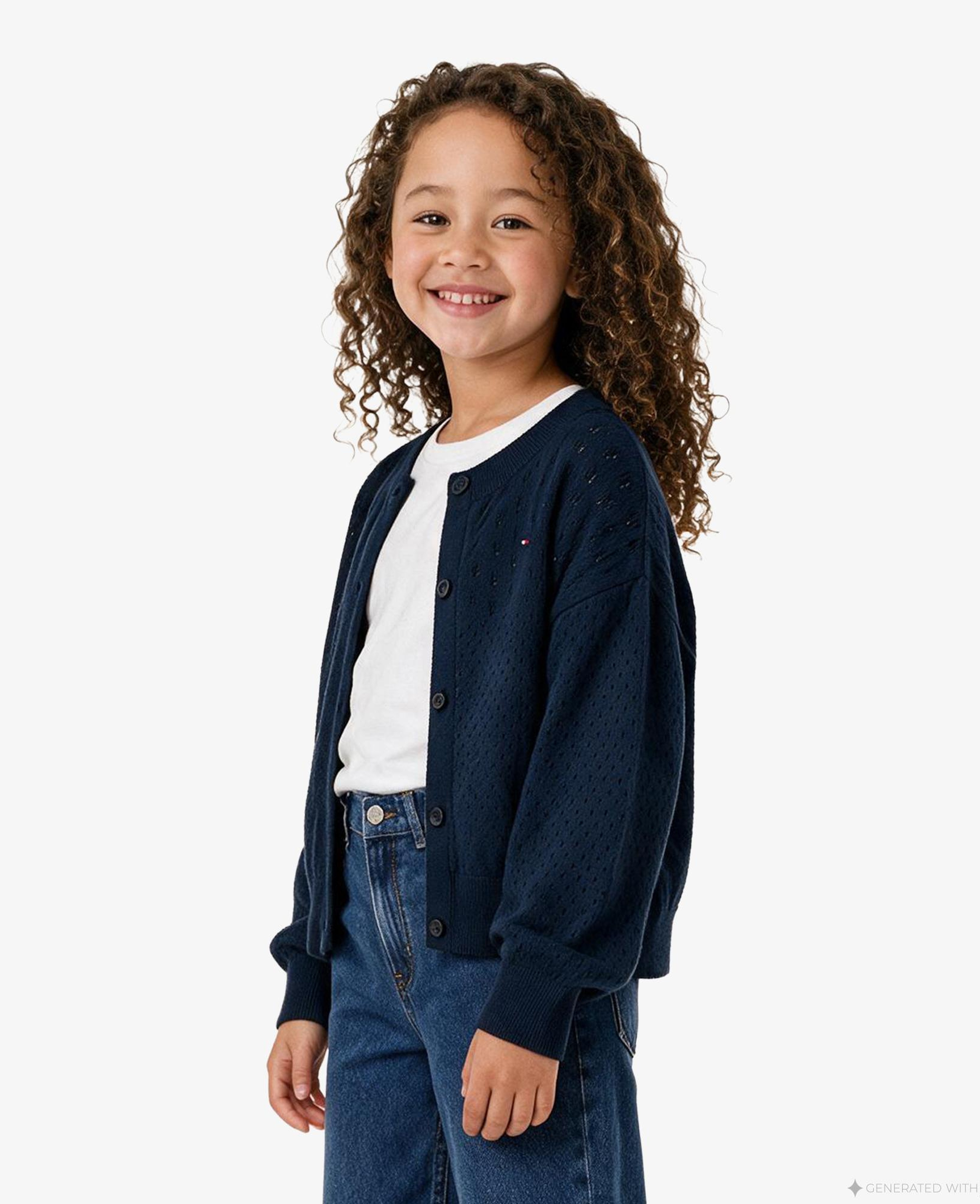 Tommy Hilfiger Pointelle Cardigan Çocuk Lacivert Triko