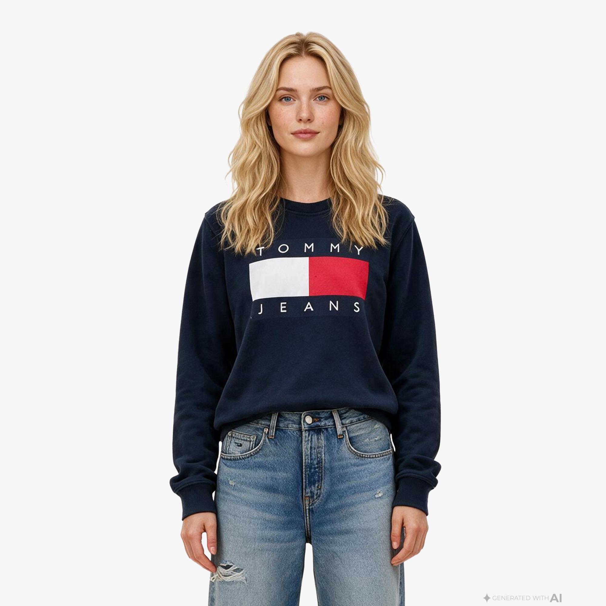 Tommy Hilfiger Flag Crew Kadın Lacivert Sweatshirt