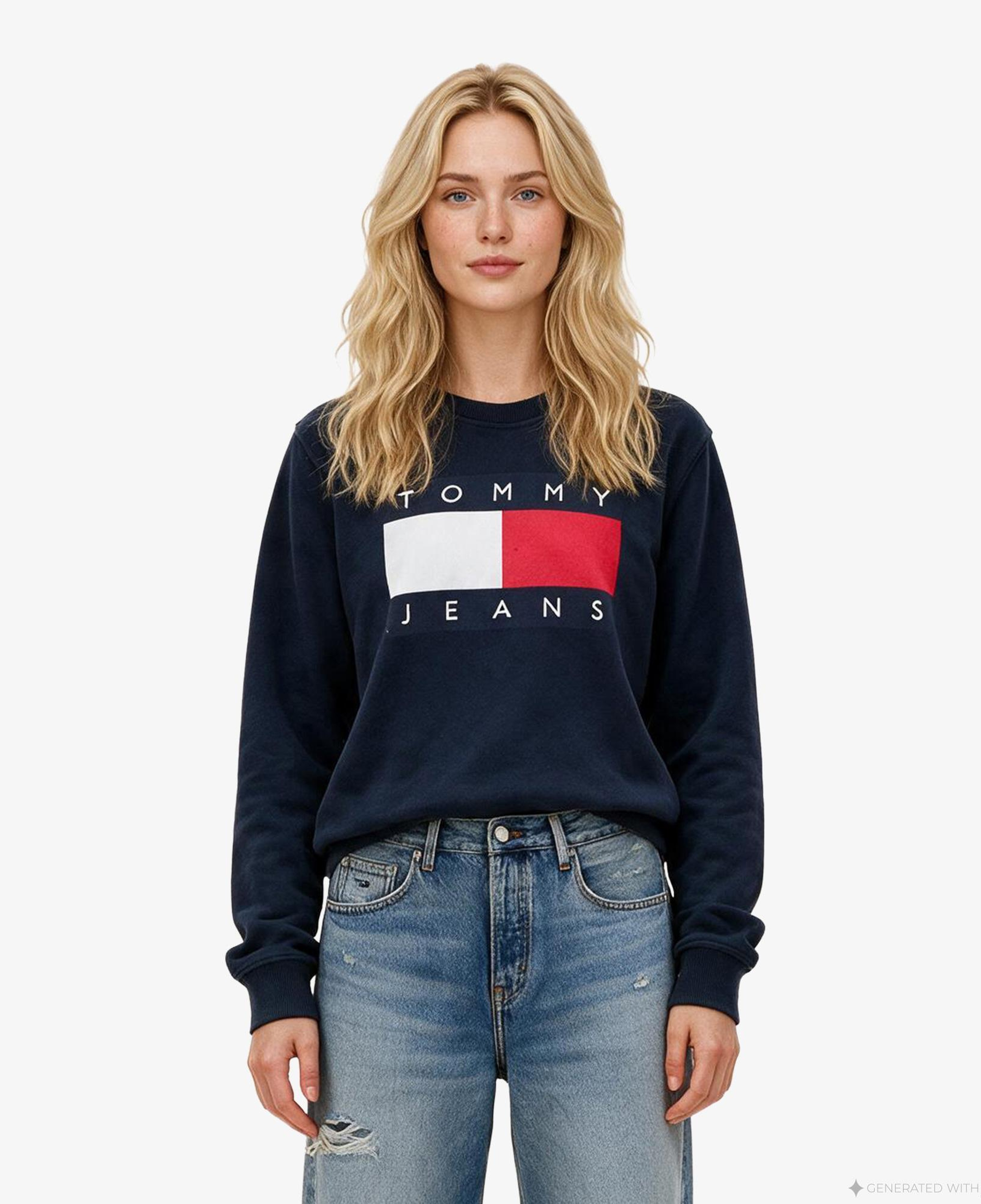 Tommy Hilfiger Flag Crew Kadın Lacivert Sweatshirt