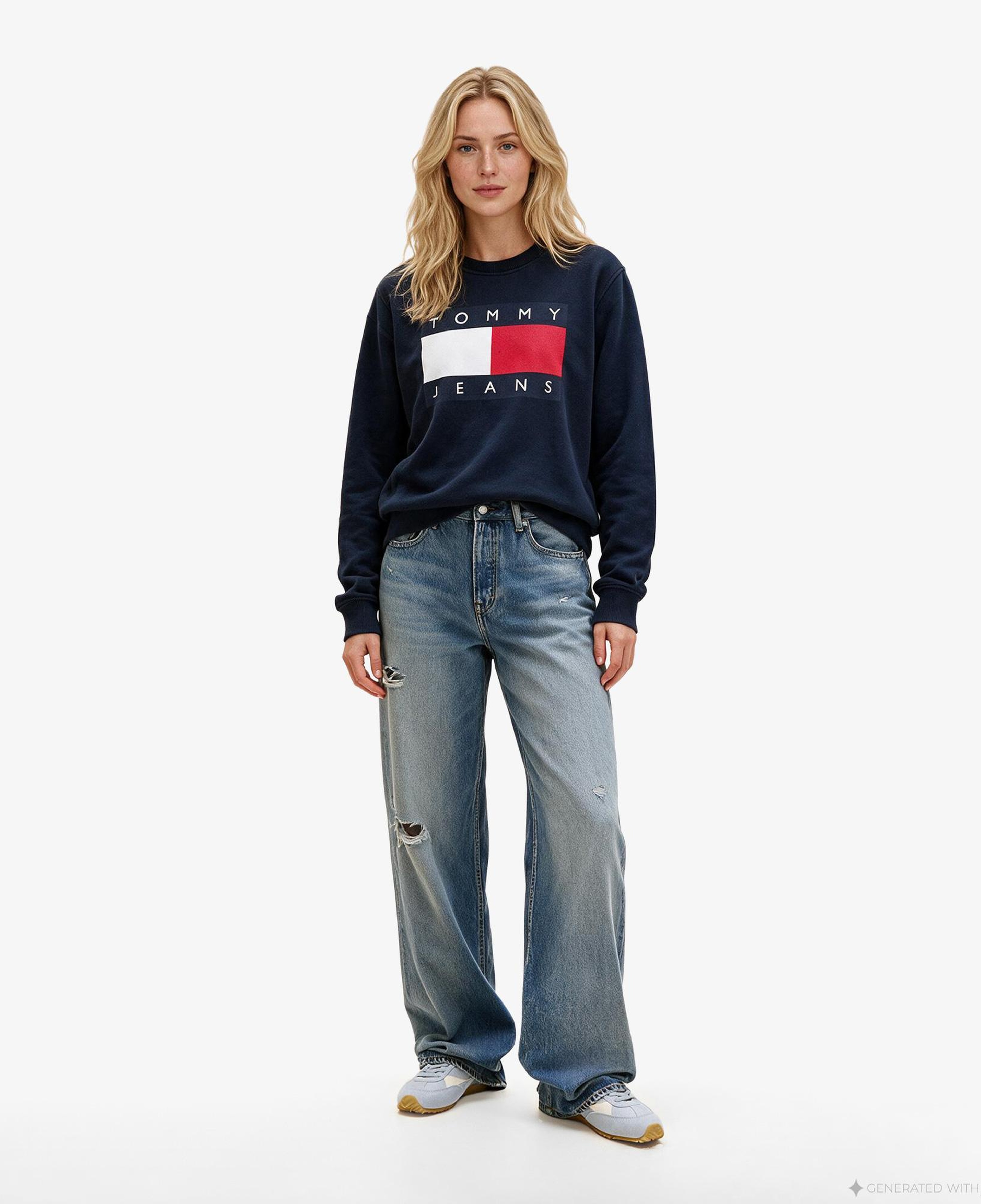 Tommy Hilfiger Flag Crew Kadın Lacivert Sweatshirt