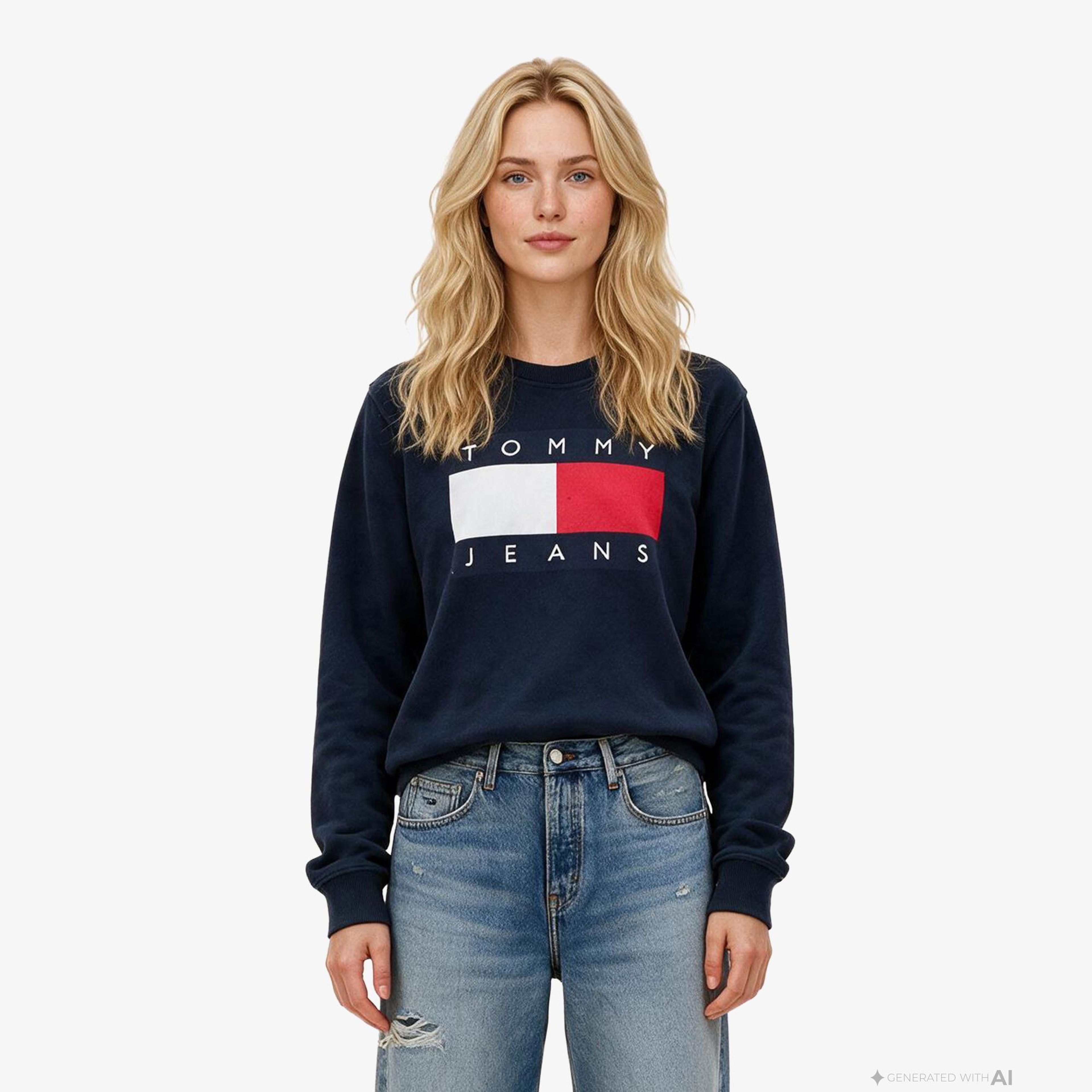 Tommy Hilfiger Flag Crew Kadın Lacivert Sweatshirt
