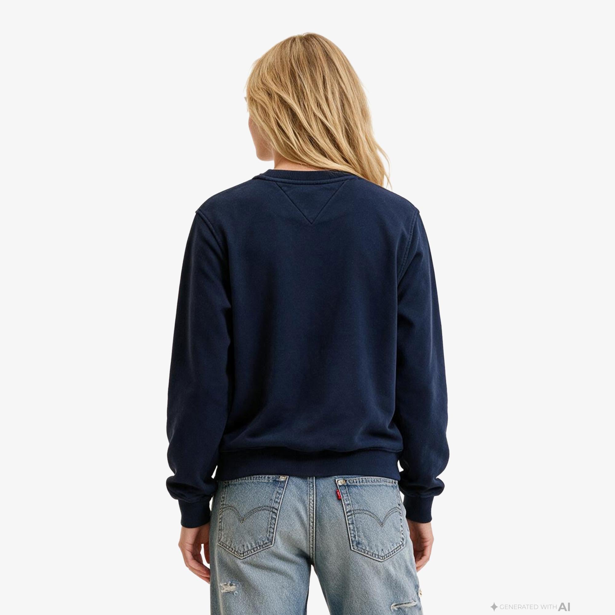 Tommy Hilfiger Flag Crew Kadın Lacivert Sweatshirt