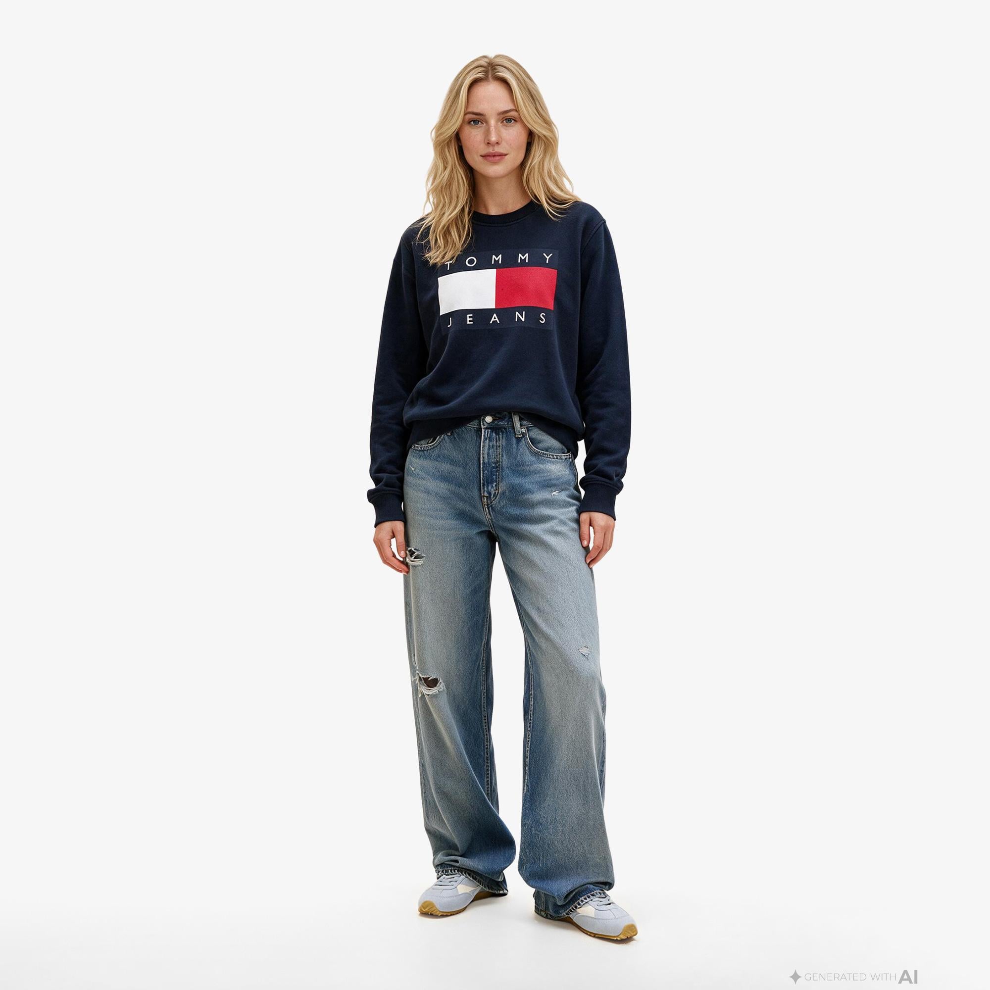 Tommy Hilfiger Flag Crew Kadın Lacivert Sweatshirt