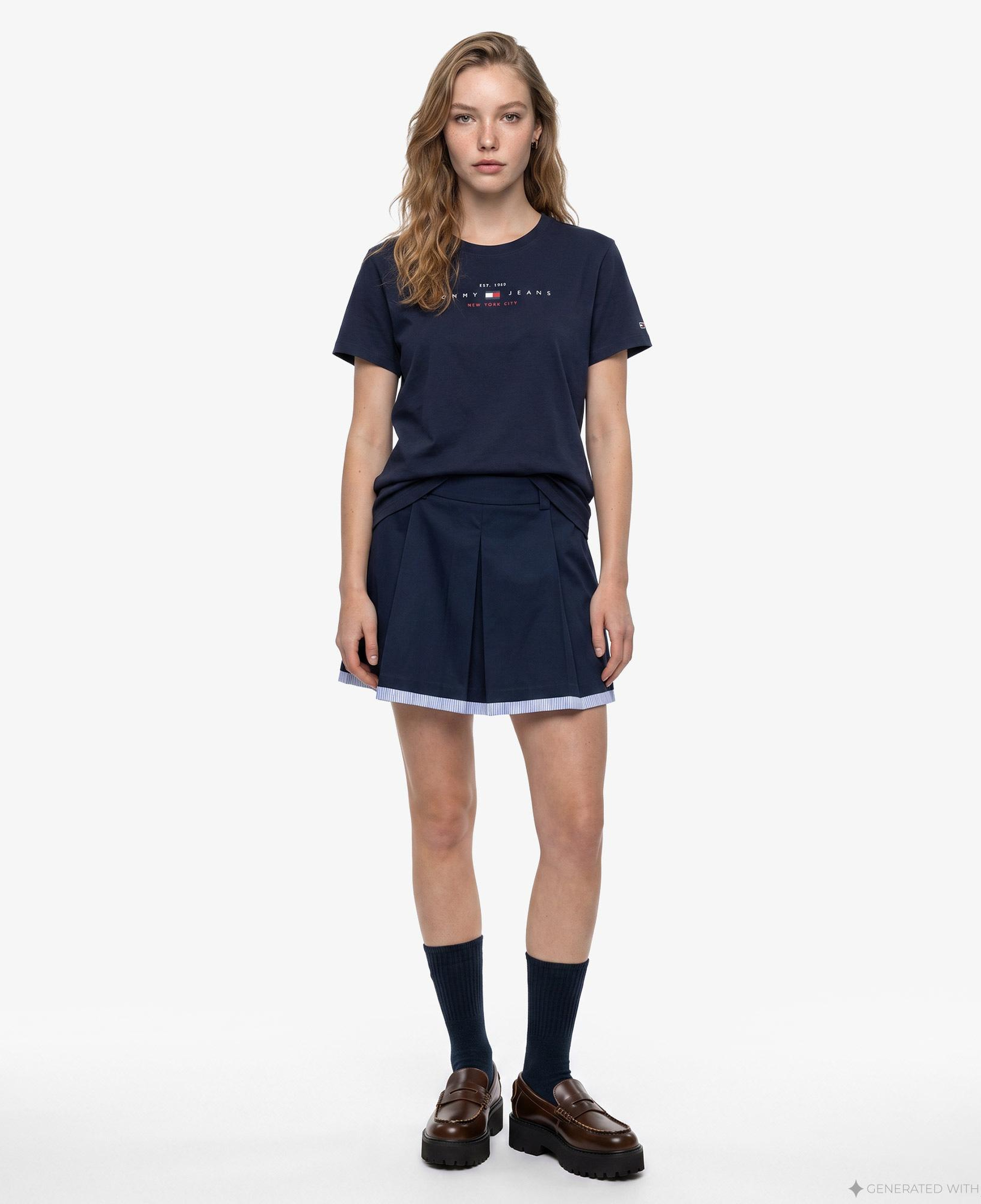 Tommy Hilfiger Linear Kadın Lacivert T-Shirt