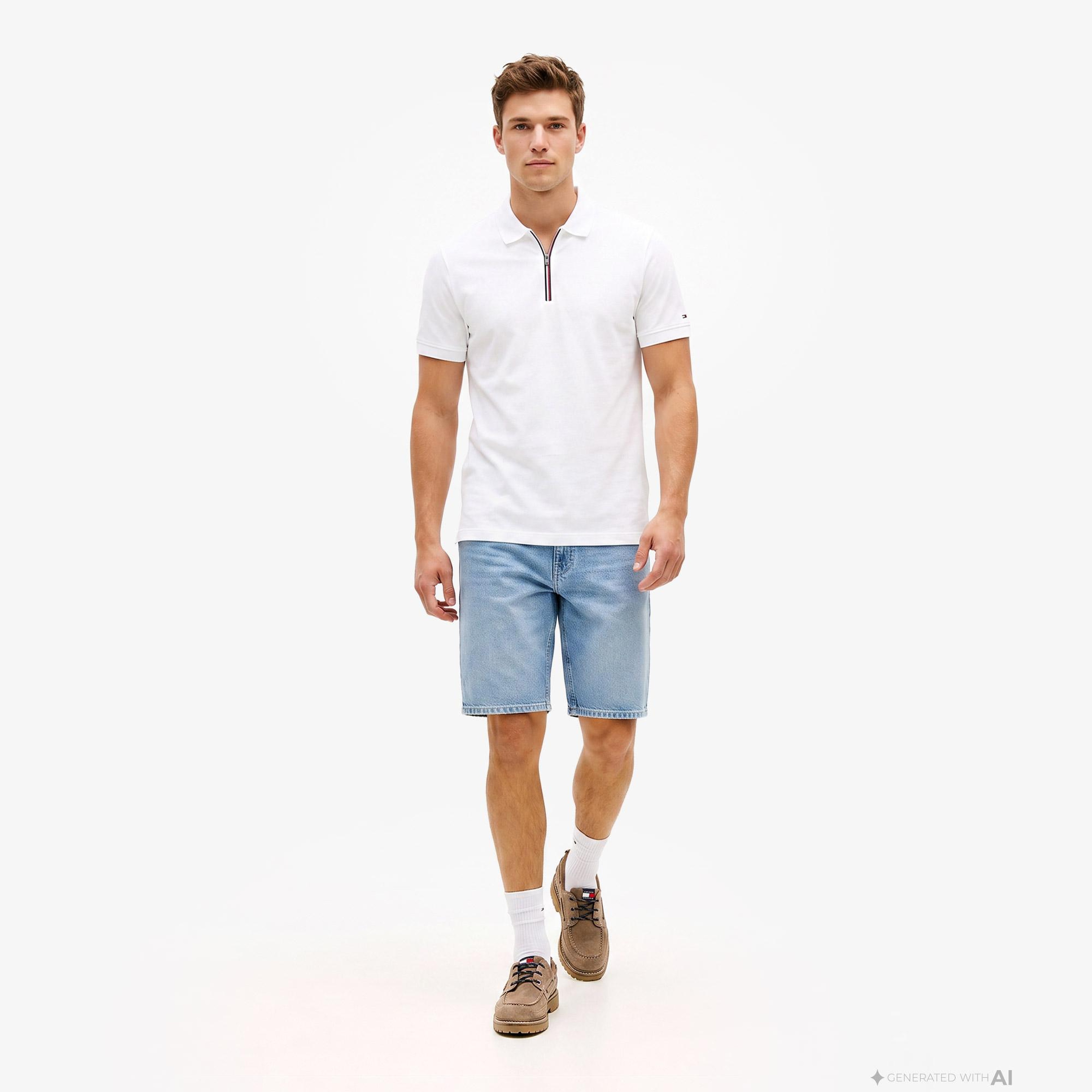 Tommy Hilfiger Liquid Cotton Zip Erkek Beyaz Polo