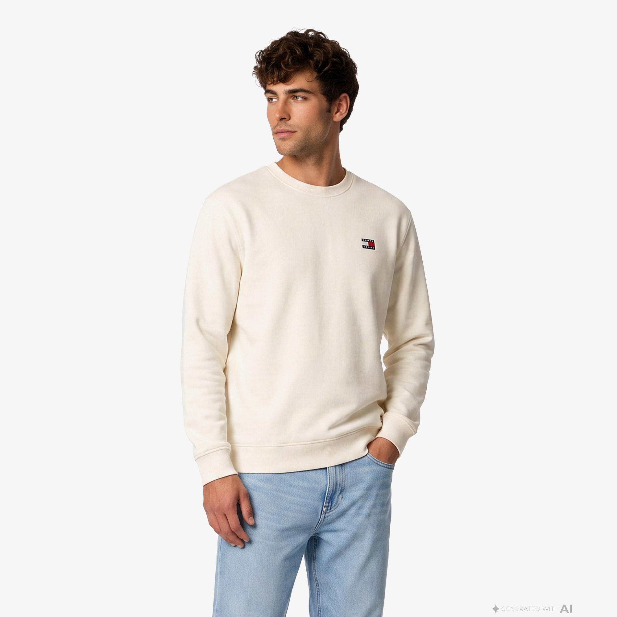 Tommy Hilfiger Badge Crew Erkek Bej Sweatshirt