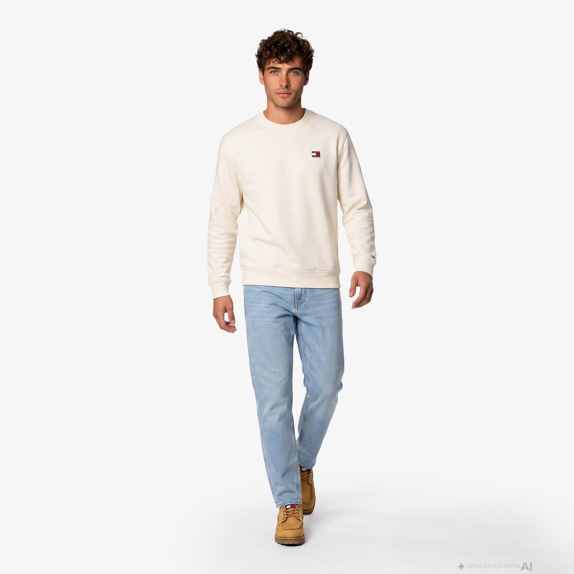 Tommy Hilfiger Badge Crew Erkek Bej Sweatshirt