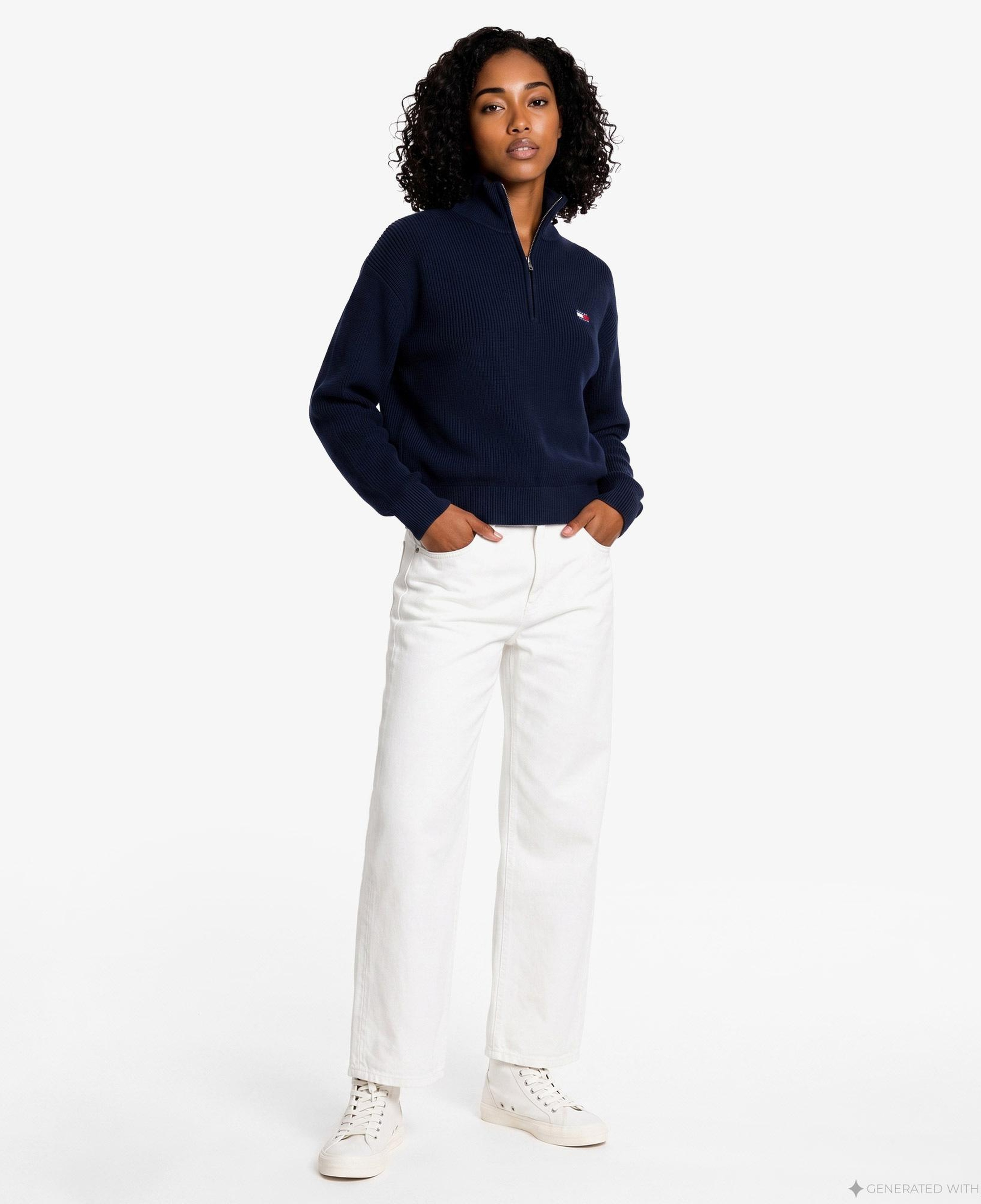 Tommy Hilfiger Quarter Zip Kadın Lacivert Triko