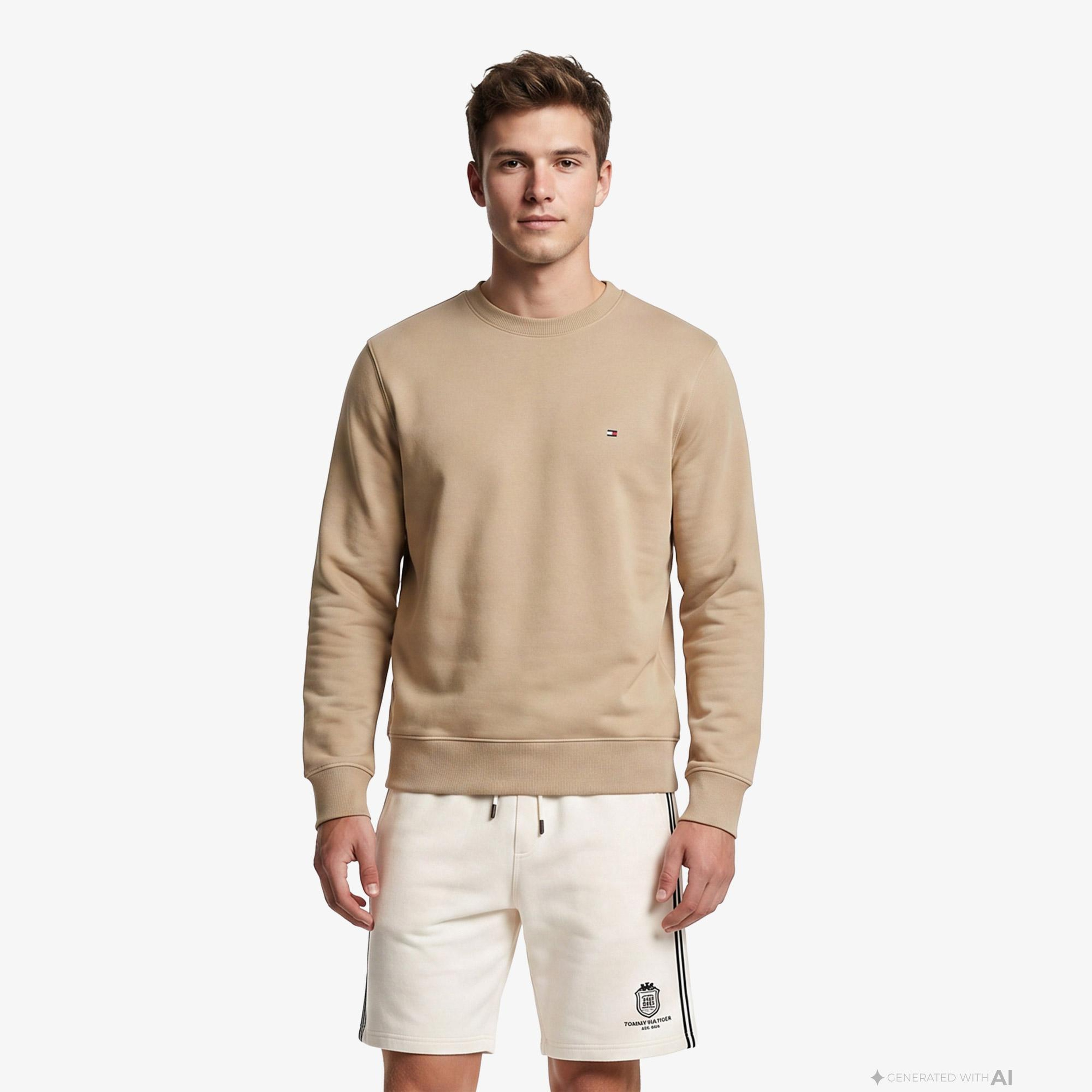 Tommy Hilfiger Essential Terry Crewneck Erkek Bej Sweatshirt
