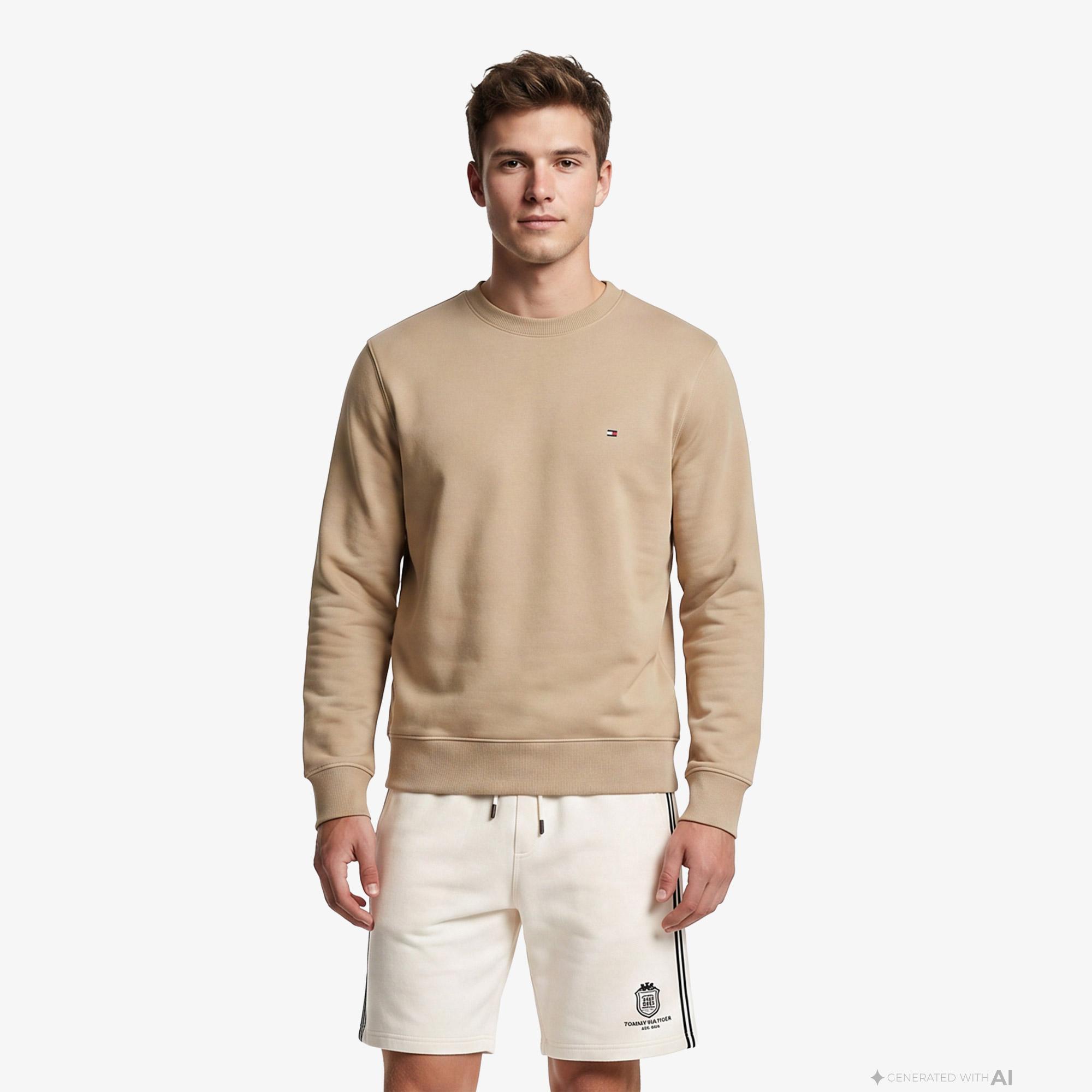 Tommy Hilfiger Essential Terry Crewneck Erkek Bej Sweatshirt