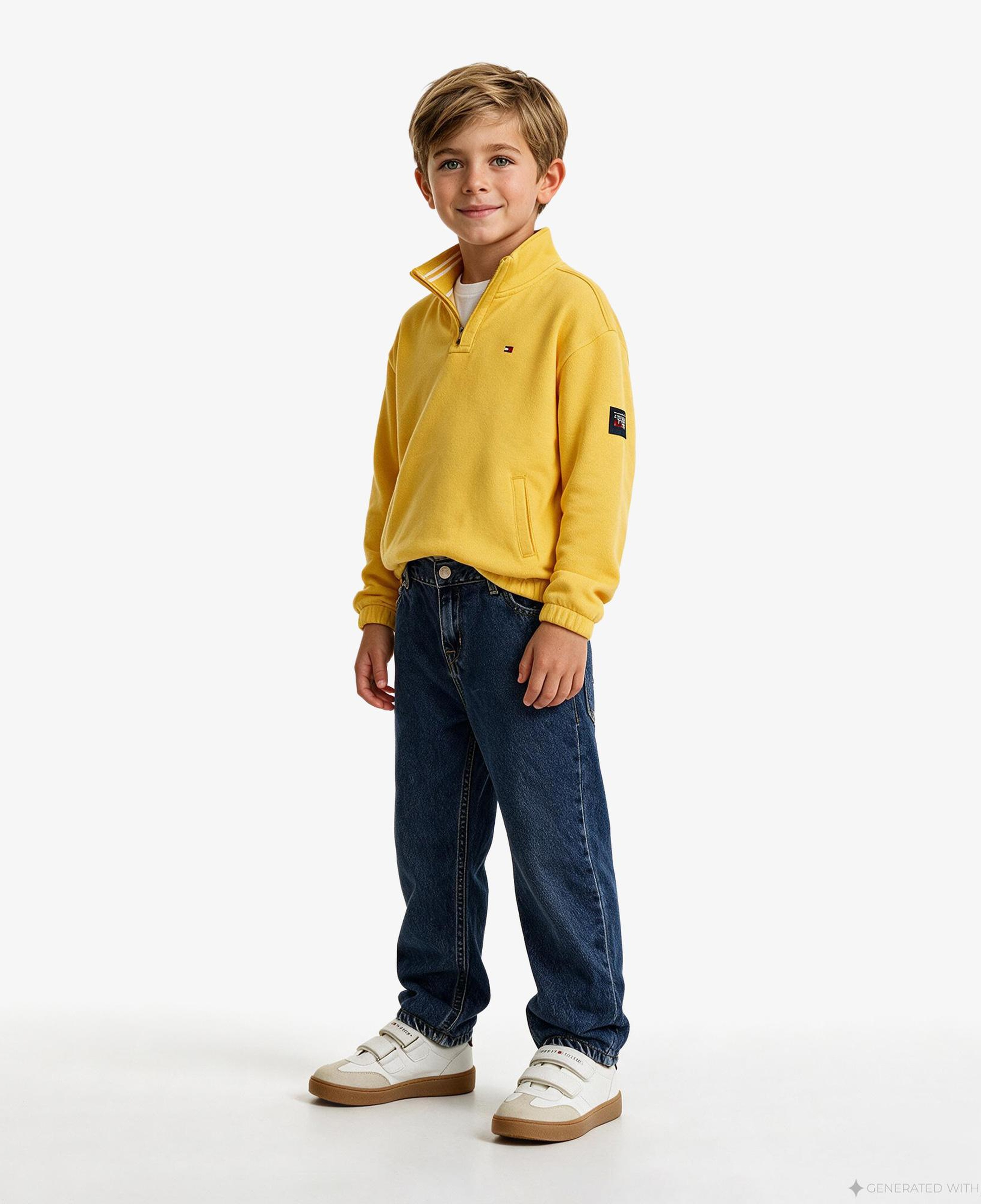Tommy Hilfiger Button High Neck Çocuk Sarı Sweatshirt