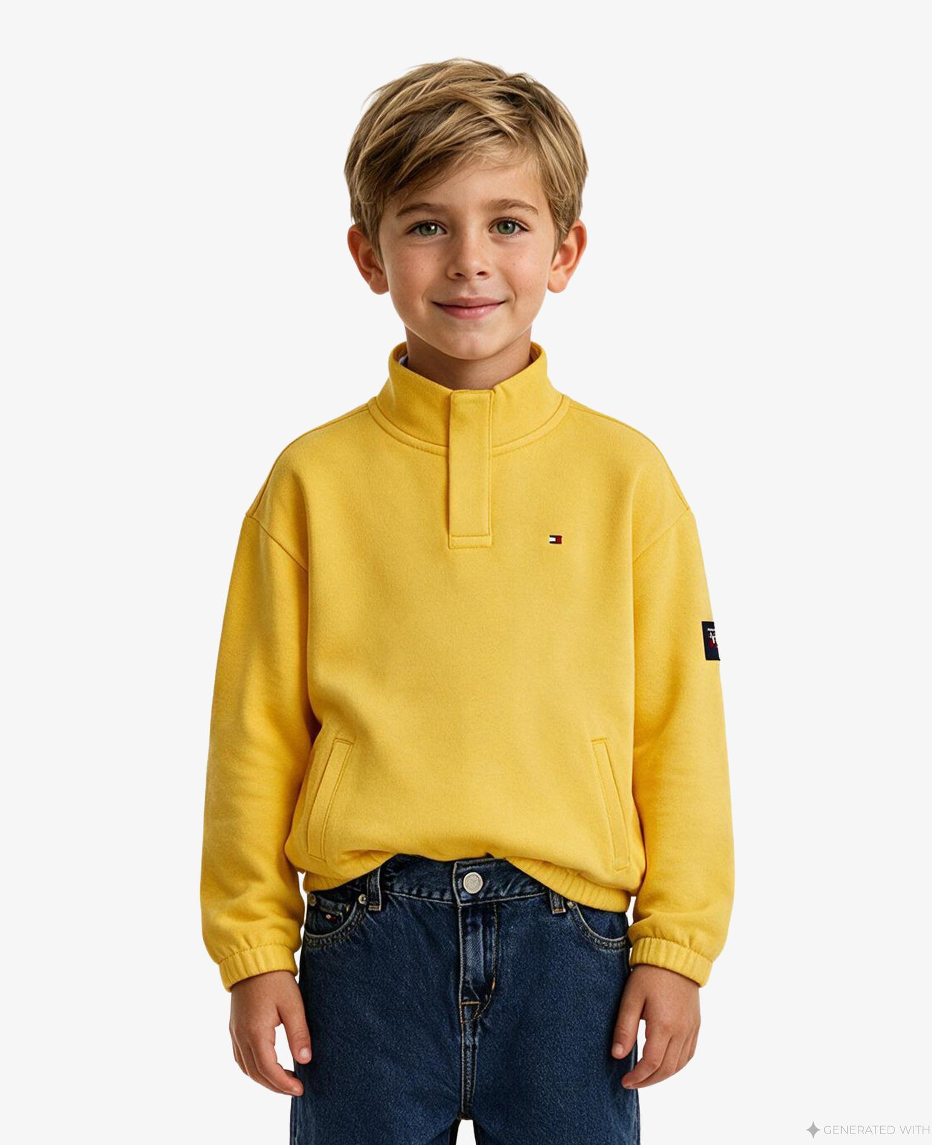 Tommy Hilfiger Button High Neck Çocuk Sarı Sweatshirt