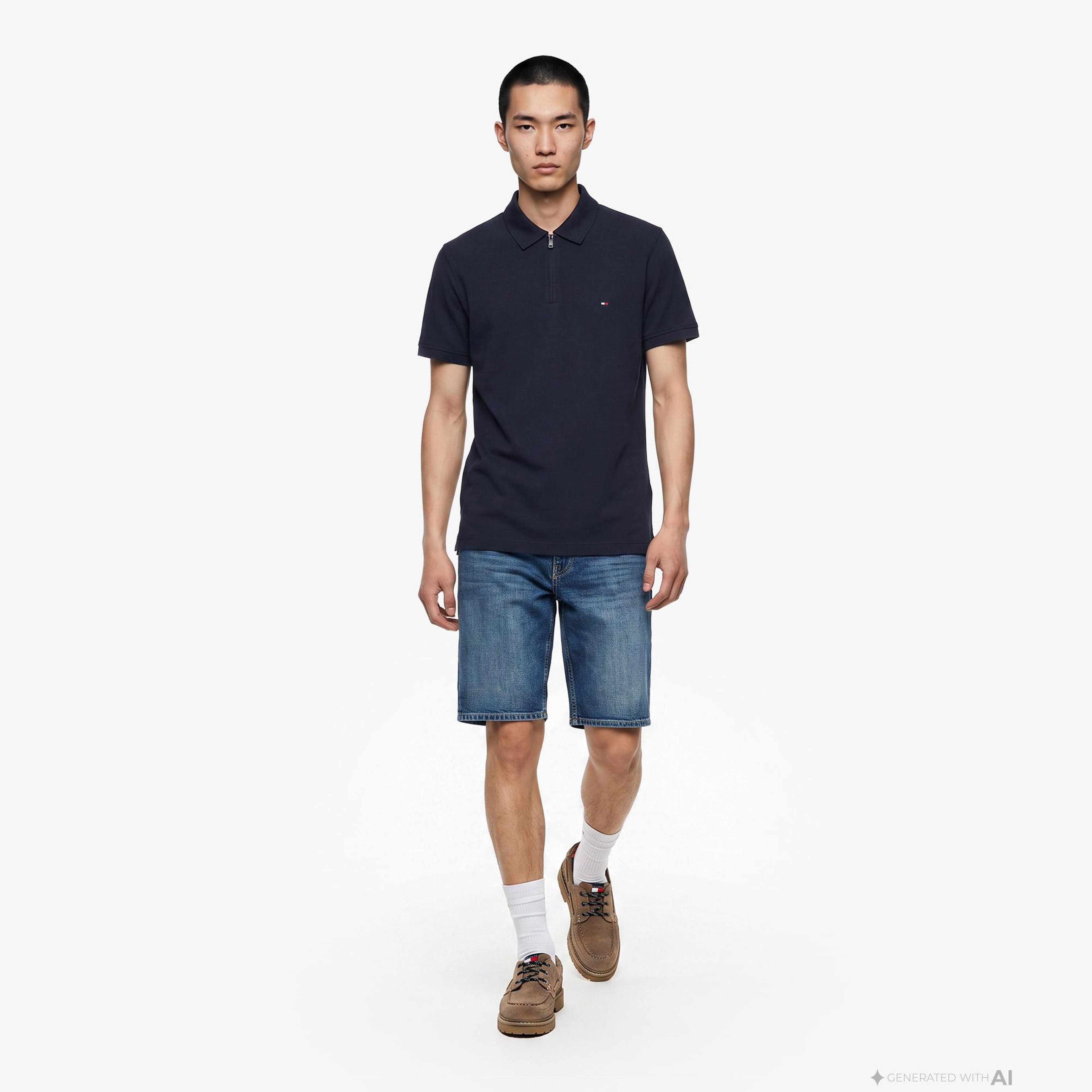Tommy Hilfiger Merc Pique Zip Erkek Lacivert Polo