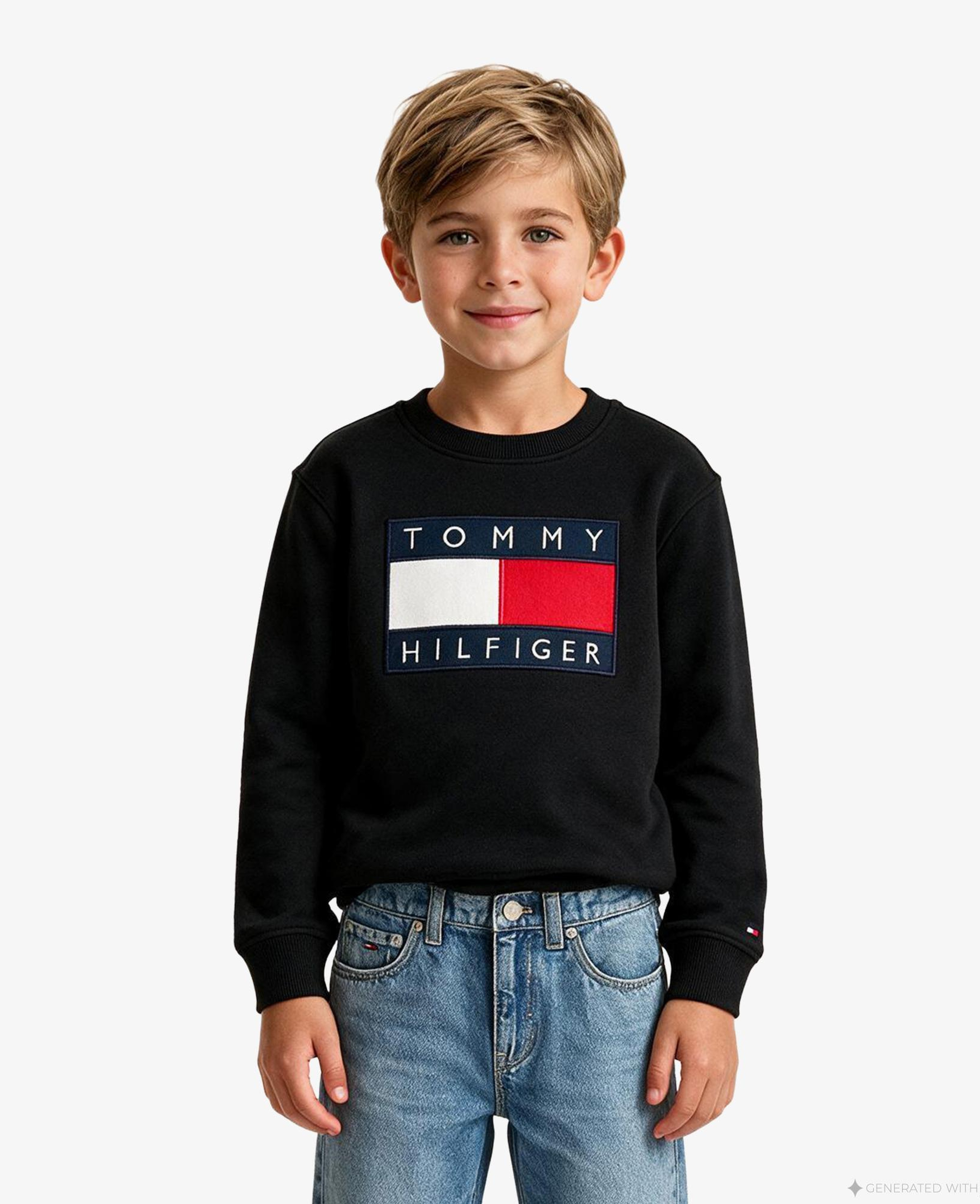 Tommy Hilfiger Heritage Flag Çocuk Siyah Sweatshirt