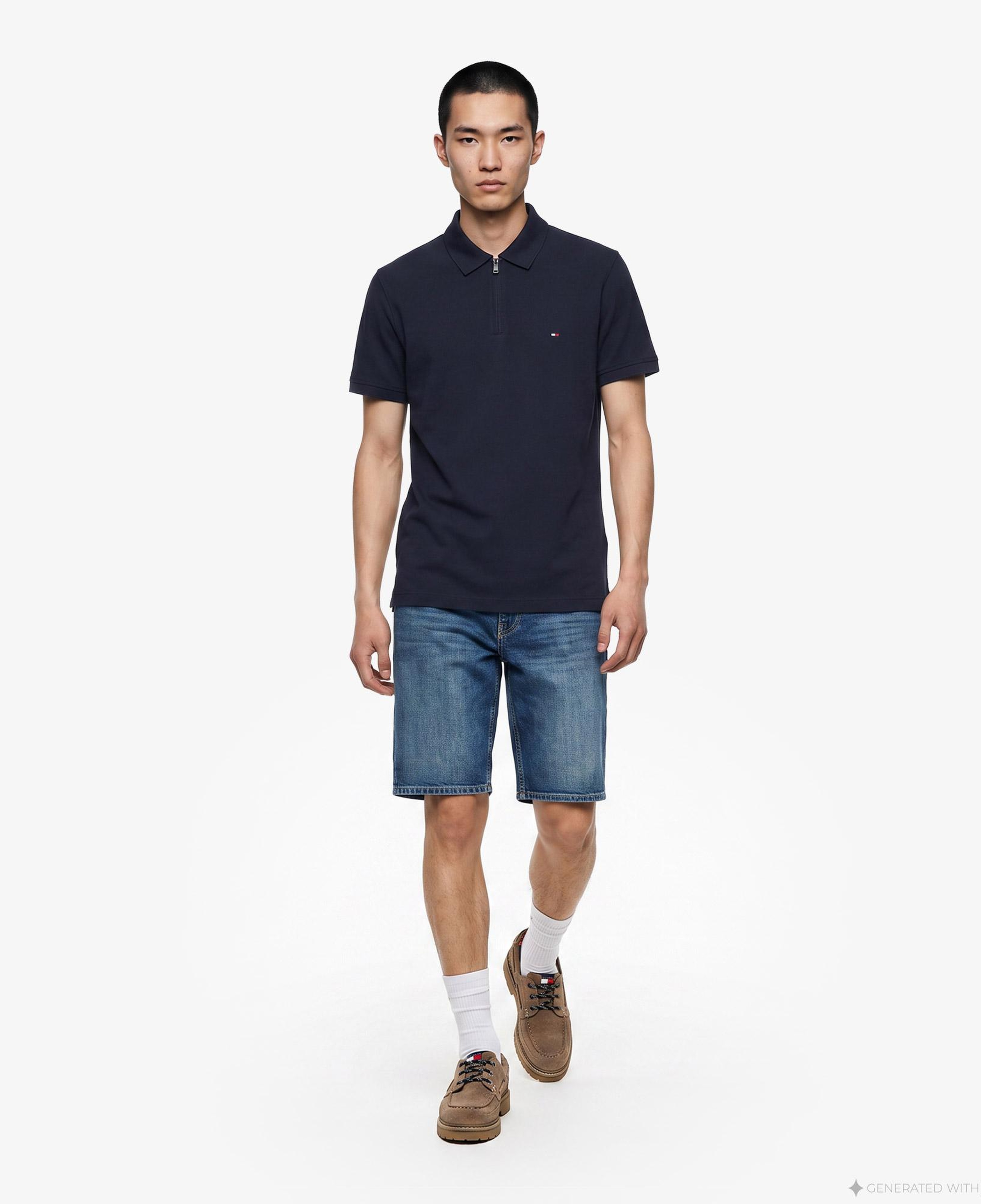 Tommy Hilfiger Merc Pique Zip Erkek Lacivert Polo