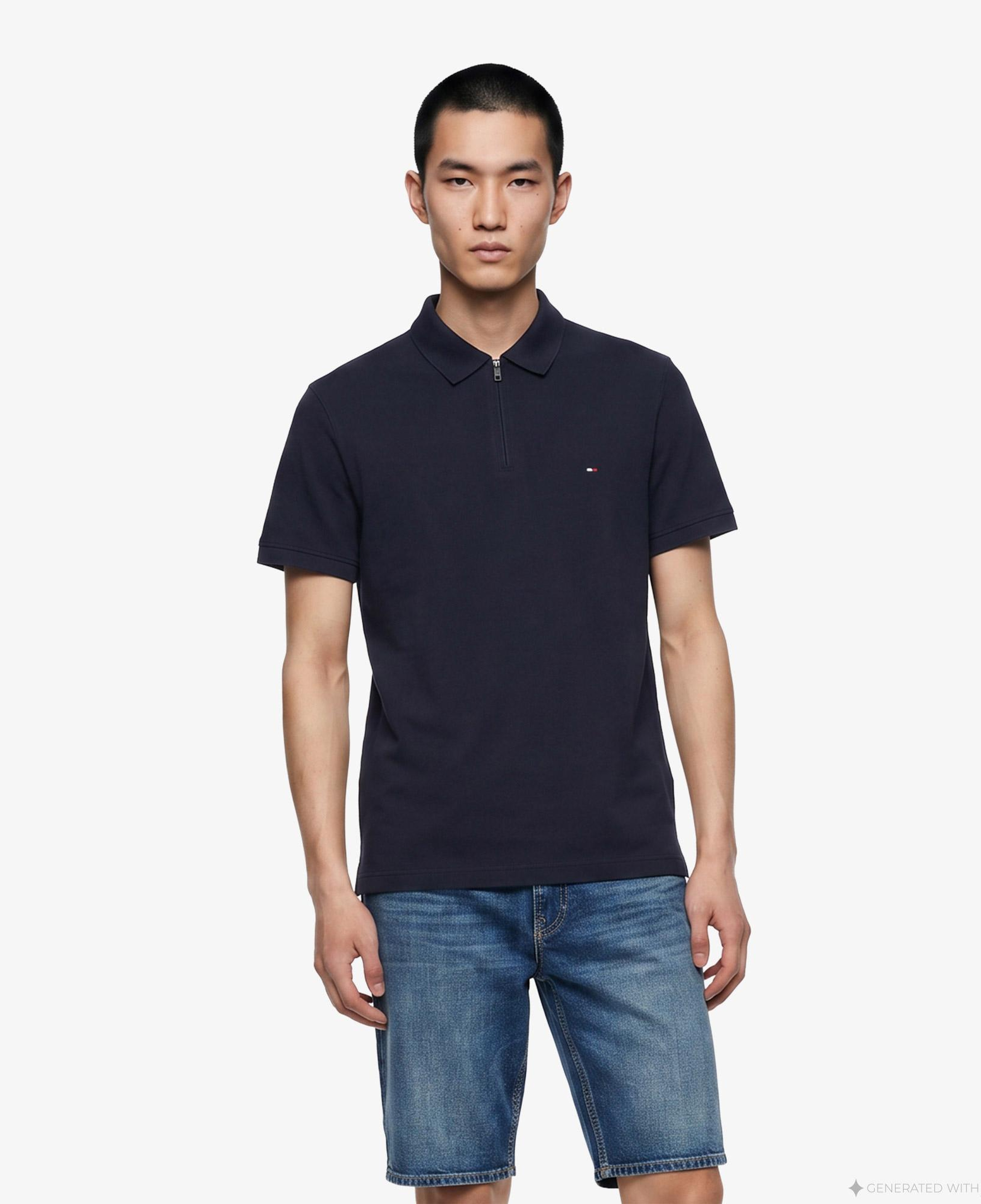 Tommy Hilfiger Merc Pique Zip Erkek Lacivert Polo