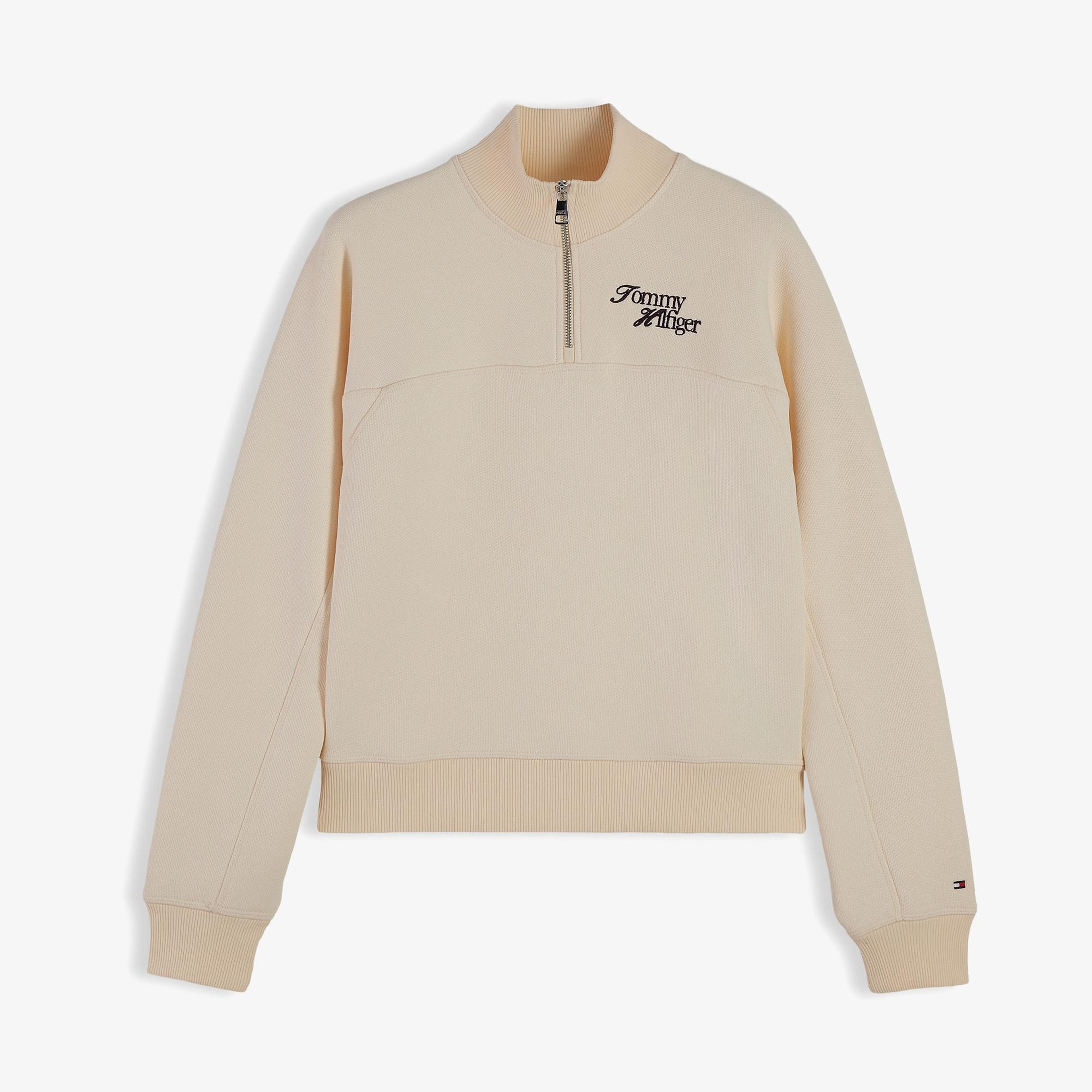 Tommy Hilfiger Script Half Kadın Bej Sweatshirt