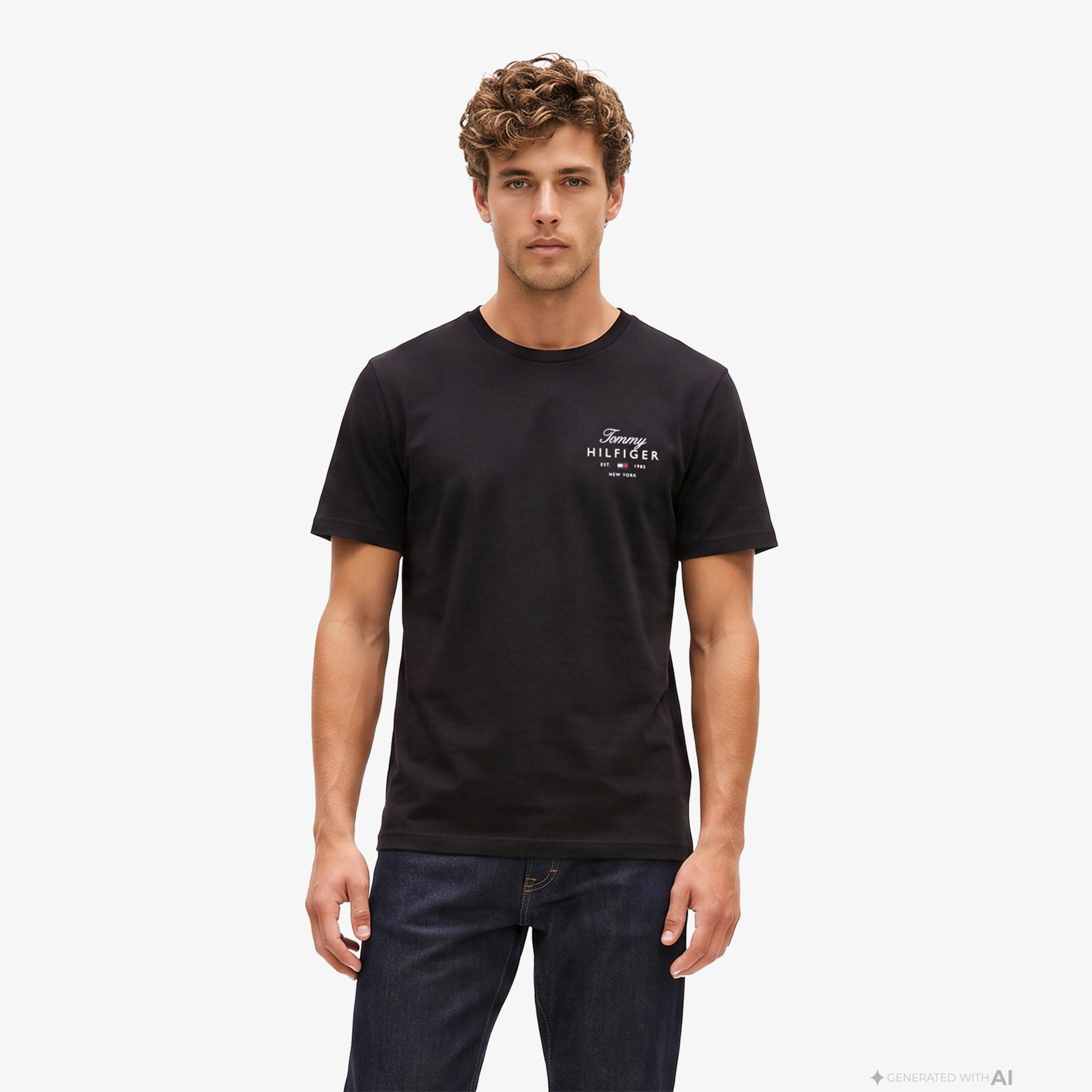 Tommy Hilfiger Script Stack Regular Erkek Siyah T-Shirt