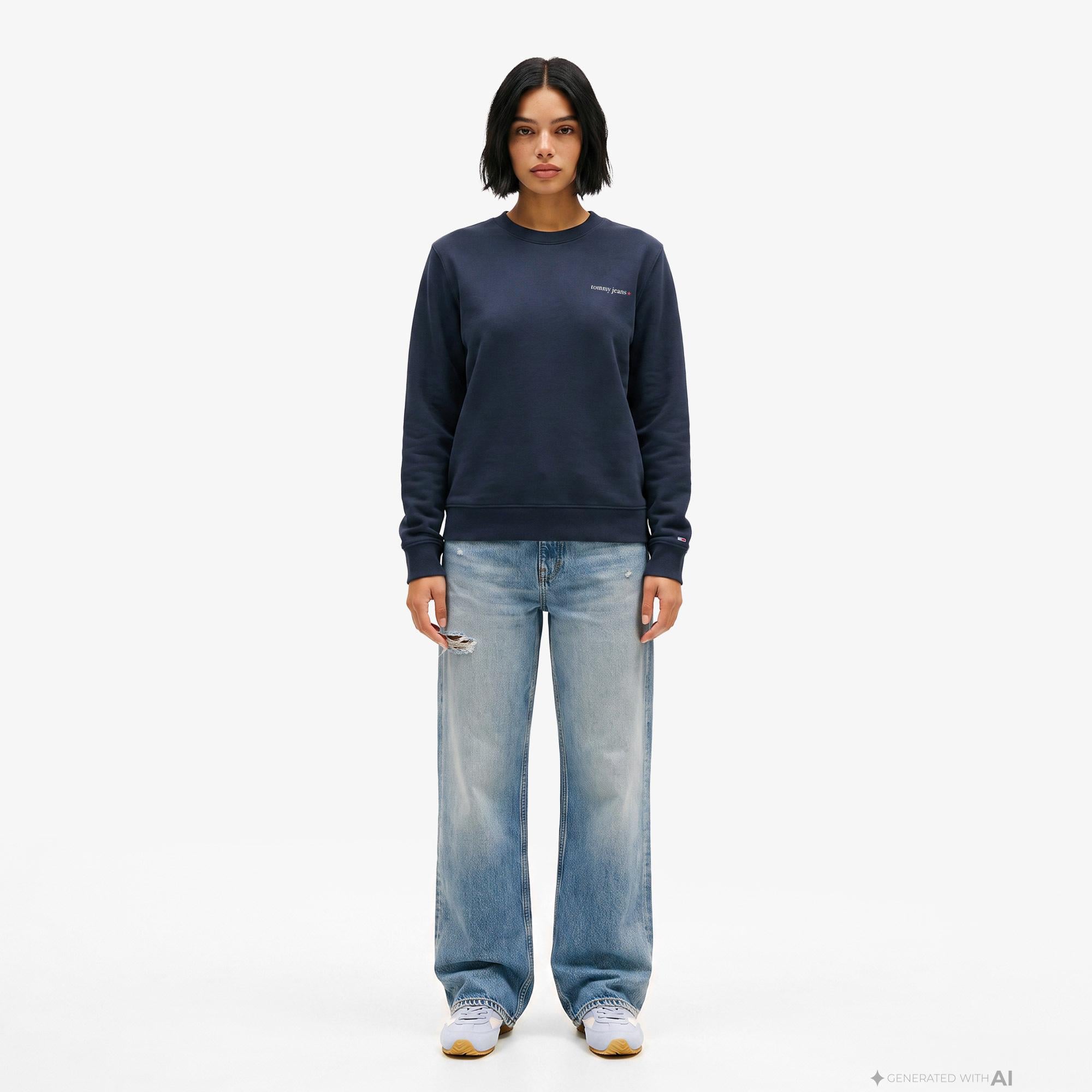 Tommy Hilfiger Essential Logo 1 Crew Kadın Lacivert Sweatshirt