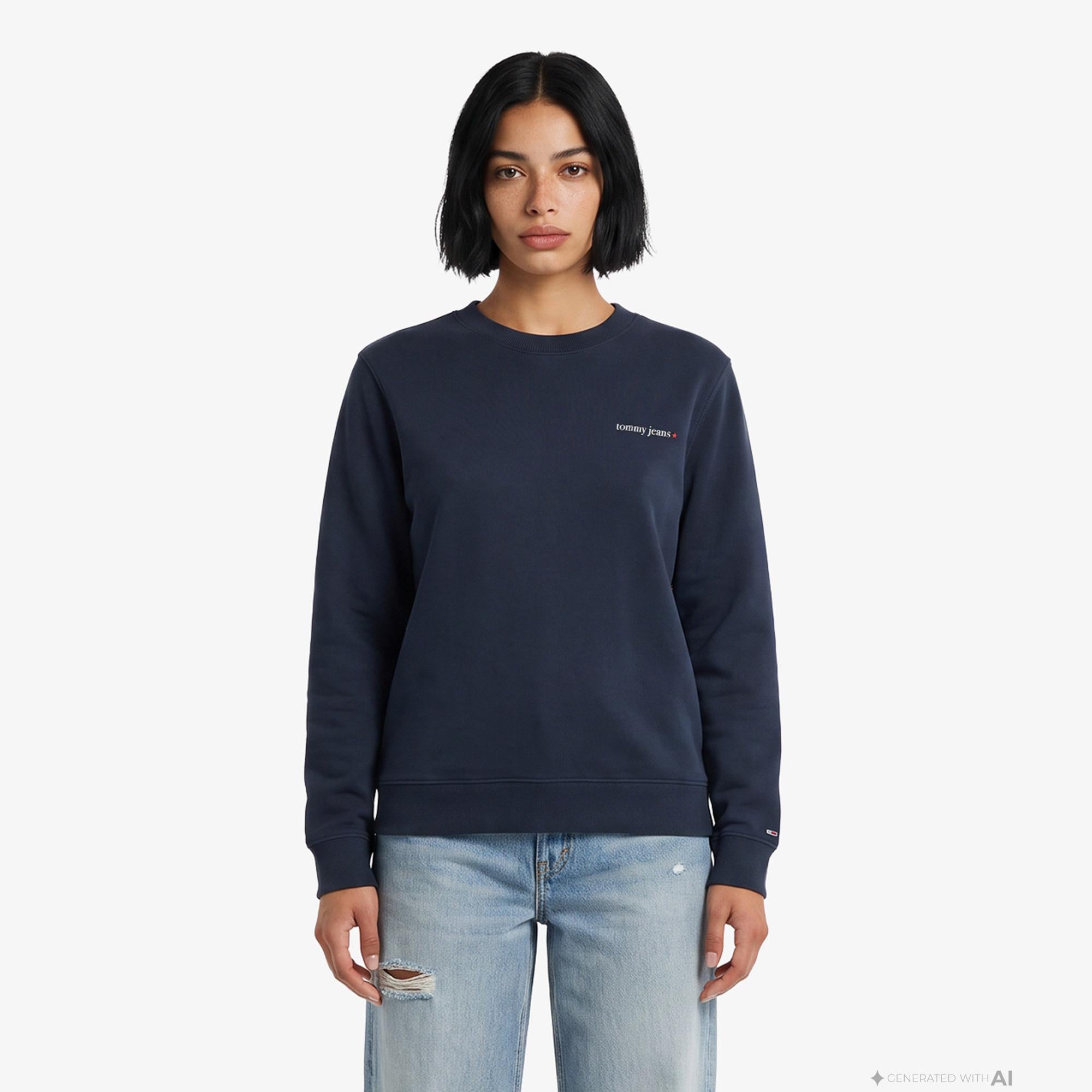 Tommy Hilfiger Essential Logo 1 Crew Kadın Lacivert Sweatshirt