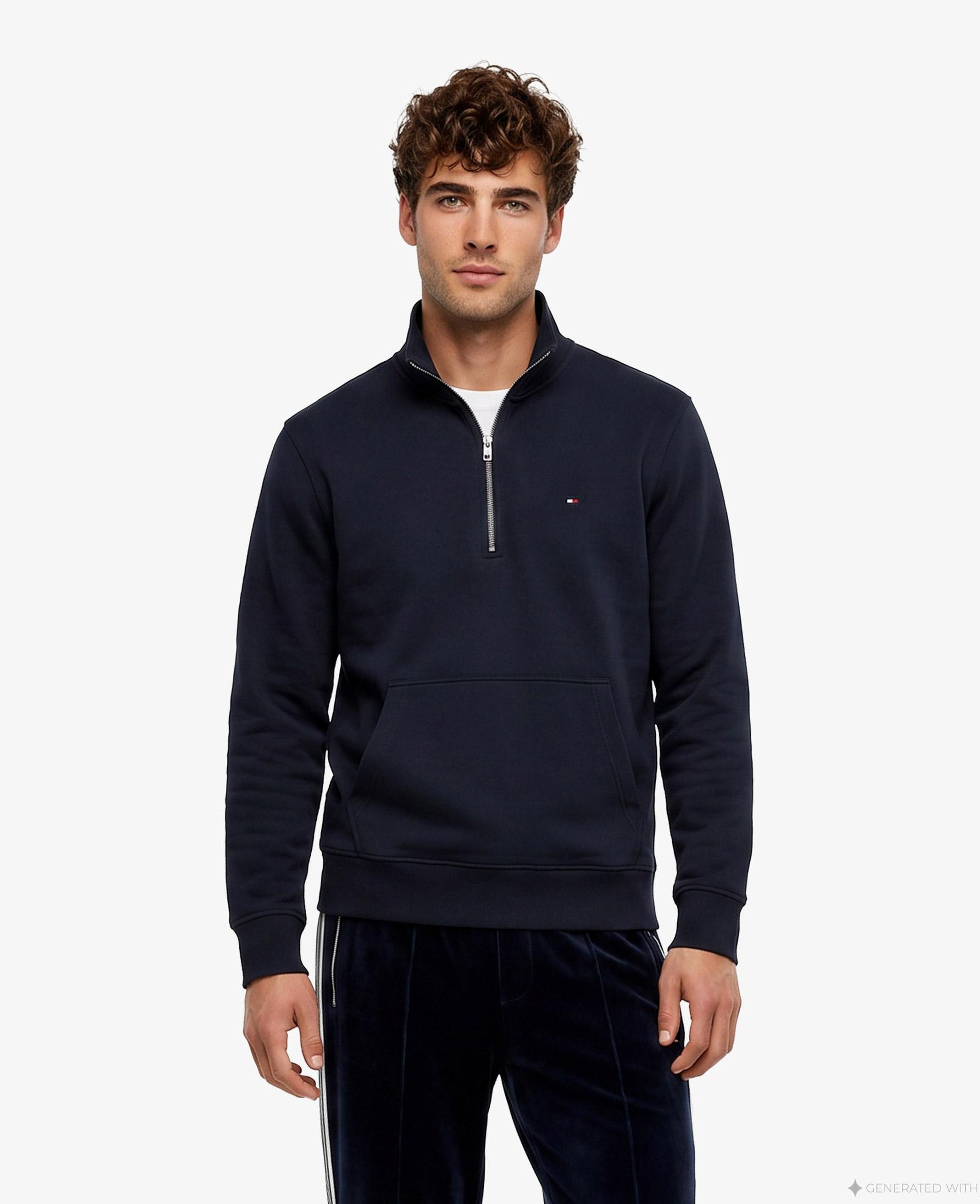 Tommy Hilfiger Essential Terry New 1/4 Zip Erkek Lacivert Sweatshirt
