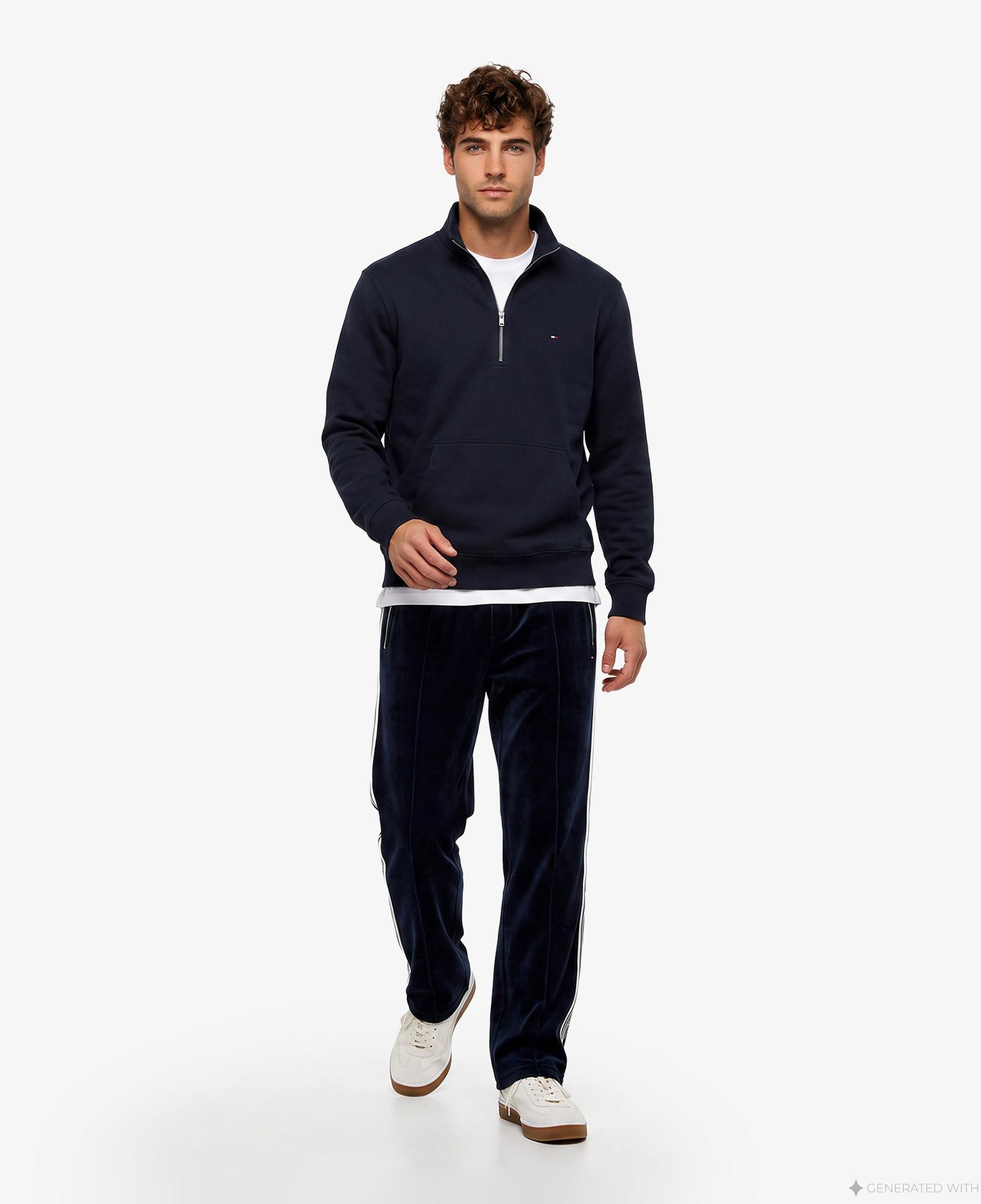 Tommy Hilfiger Essential Terry New 1/4 Zip Erkek Lacivert Sweatshirt