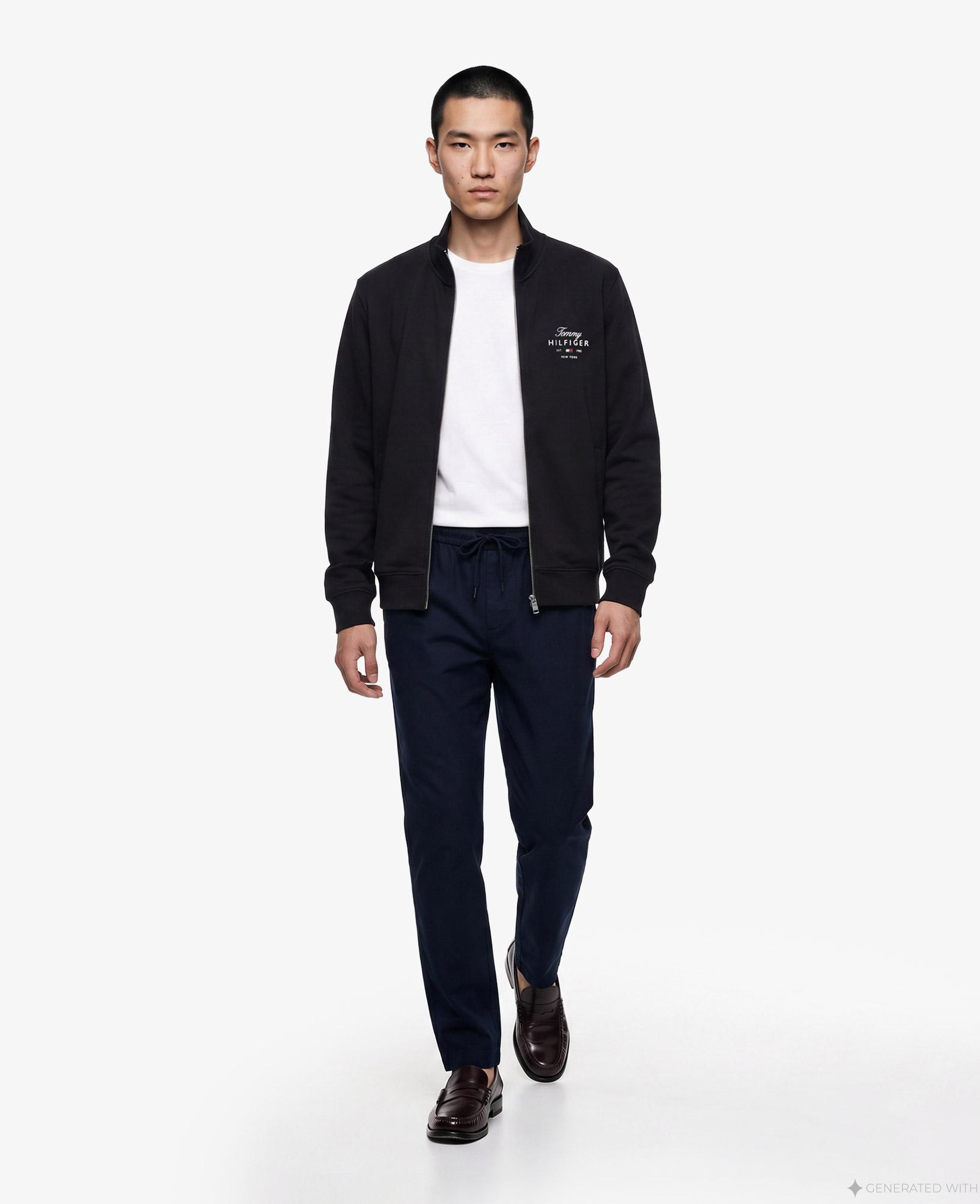 Tommy Hilfiger Script Stack Stand Collar Erkek Siyah Sweatshirt