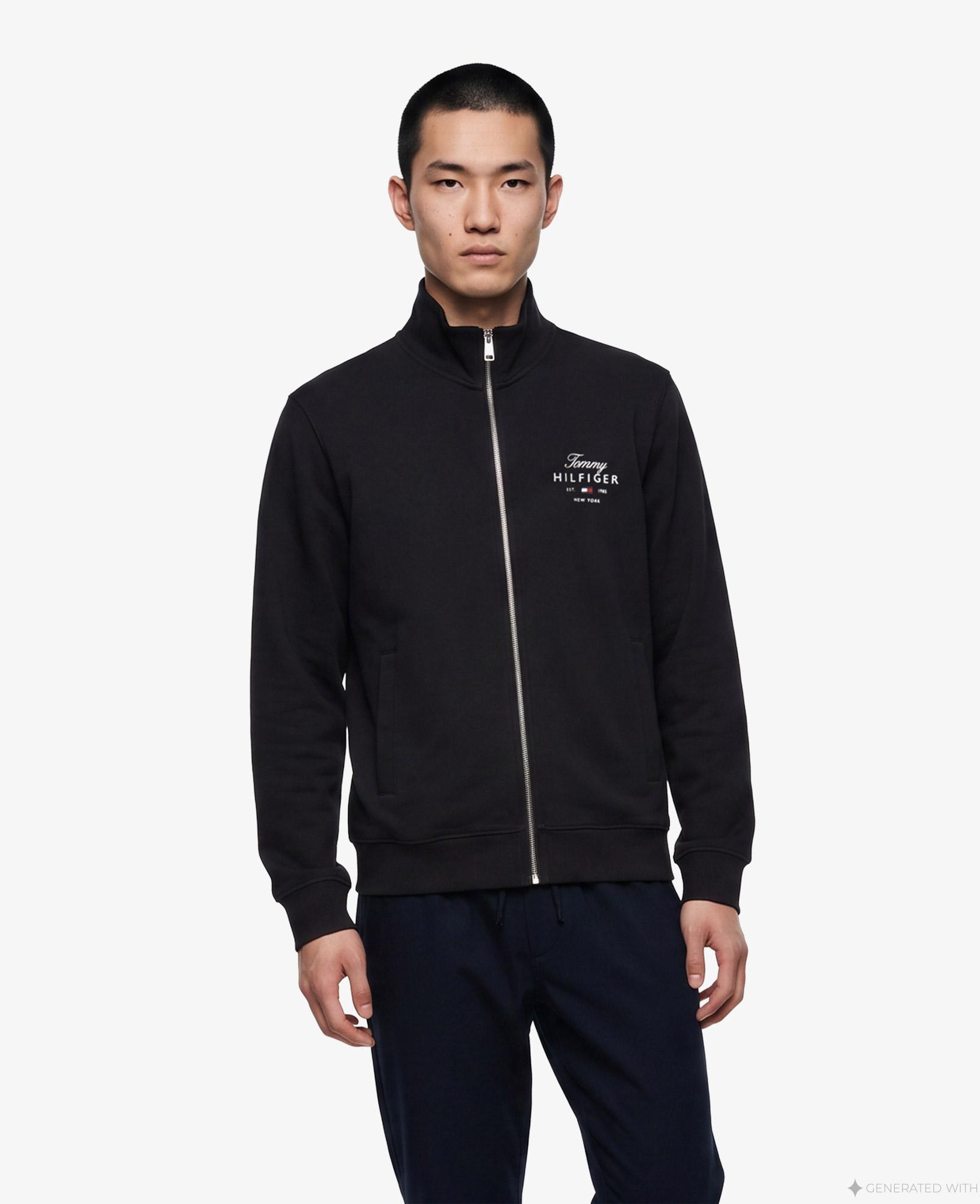 Tommy Hilfiger Script Stack Stand Collar Erkek Siyah Sweatshirt