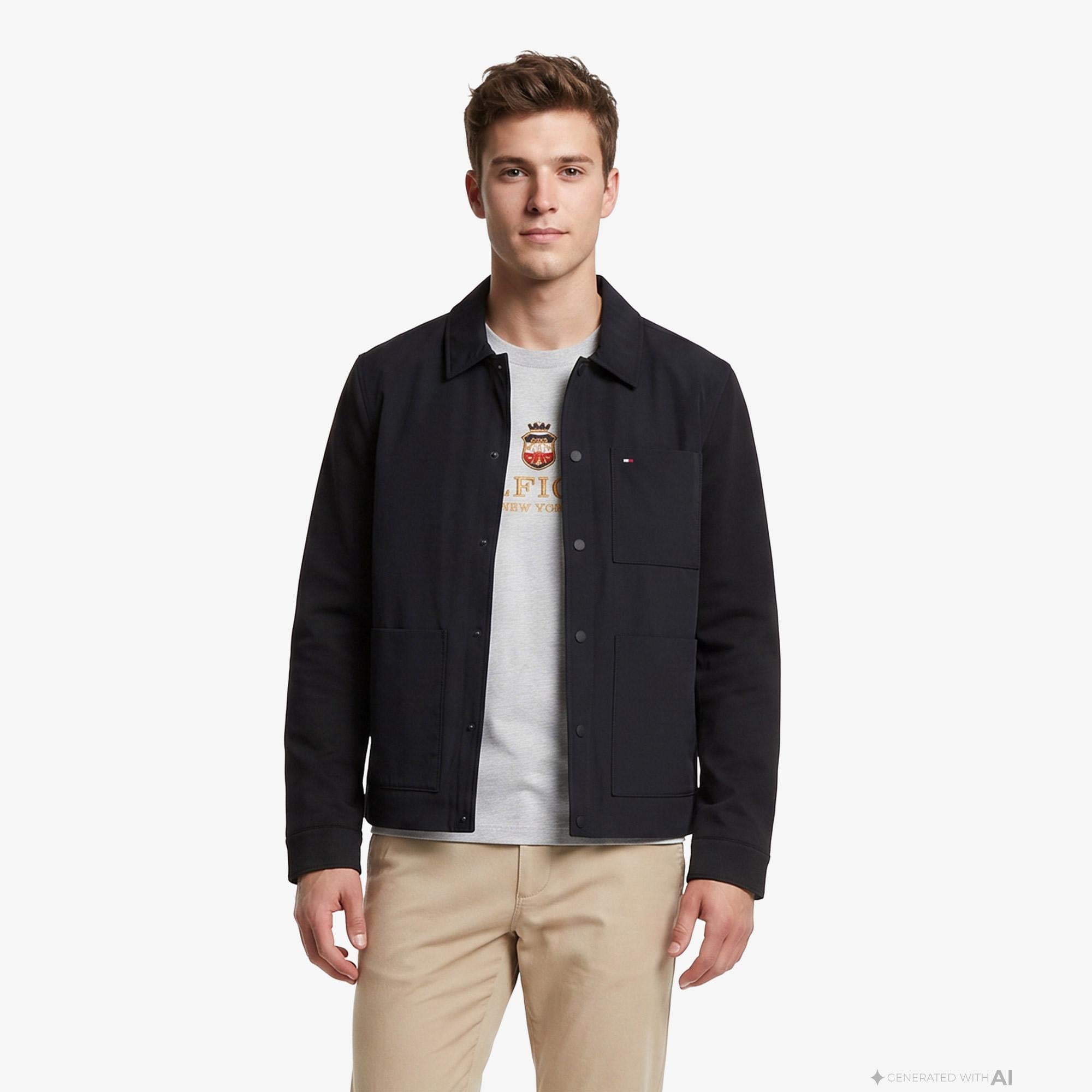 Tommy Hilfiger Essential Mix Media Chore Erkek Siyah Ceket