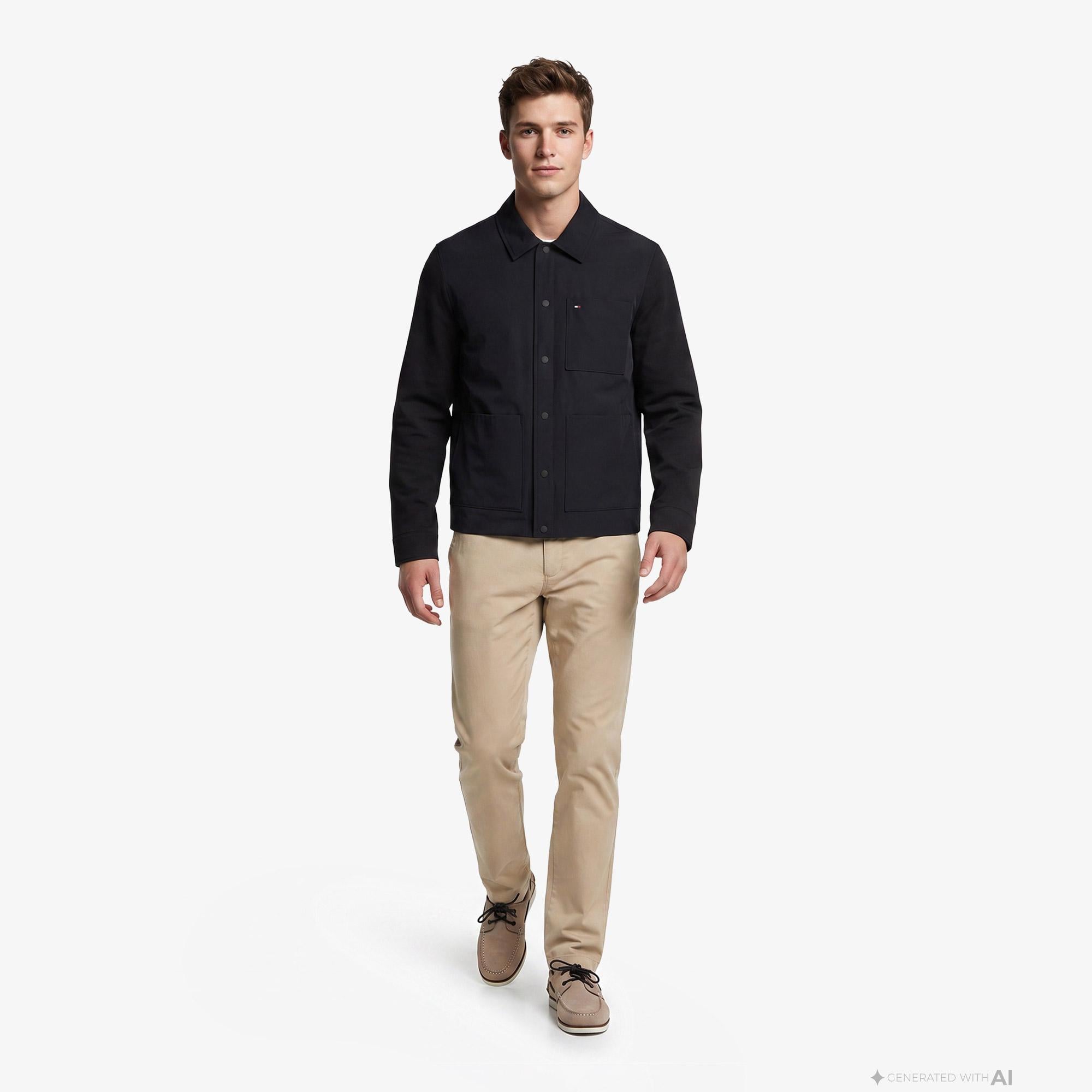 Tommy Hilfiger Essential Mix Media Chore Erkek Siyah Ceket