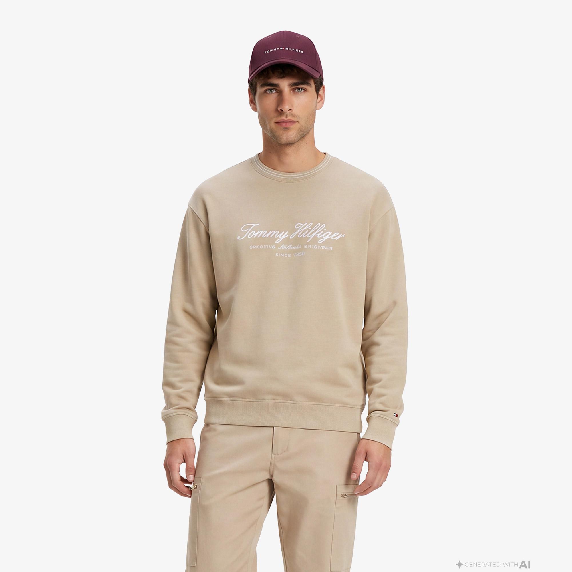 Tommy Hilfiger Nautical Tipped Collar Erkek Bej Sweatshirt