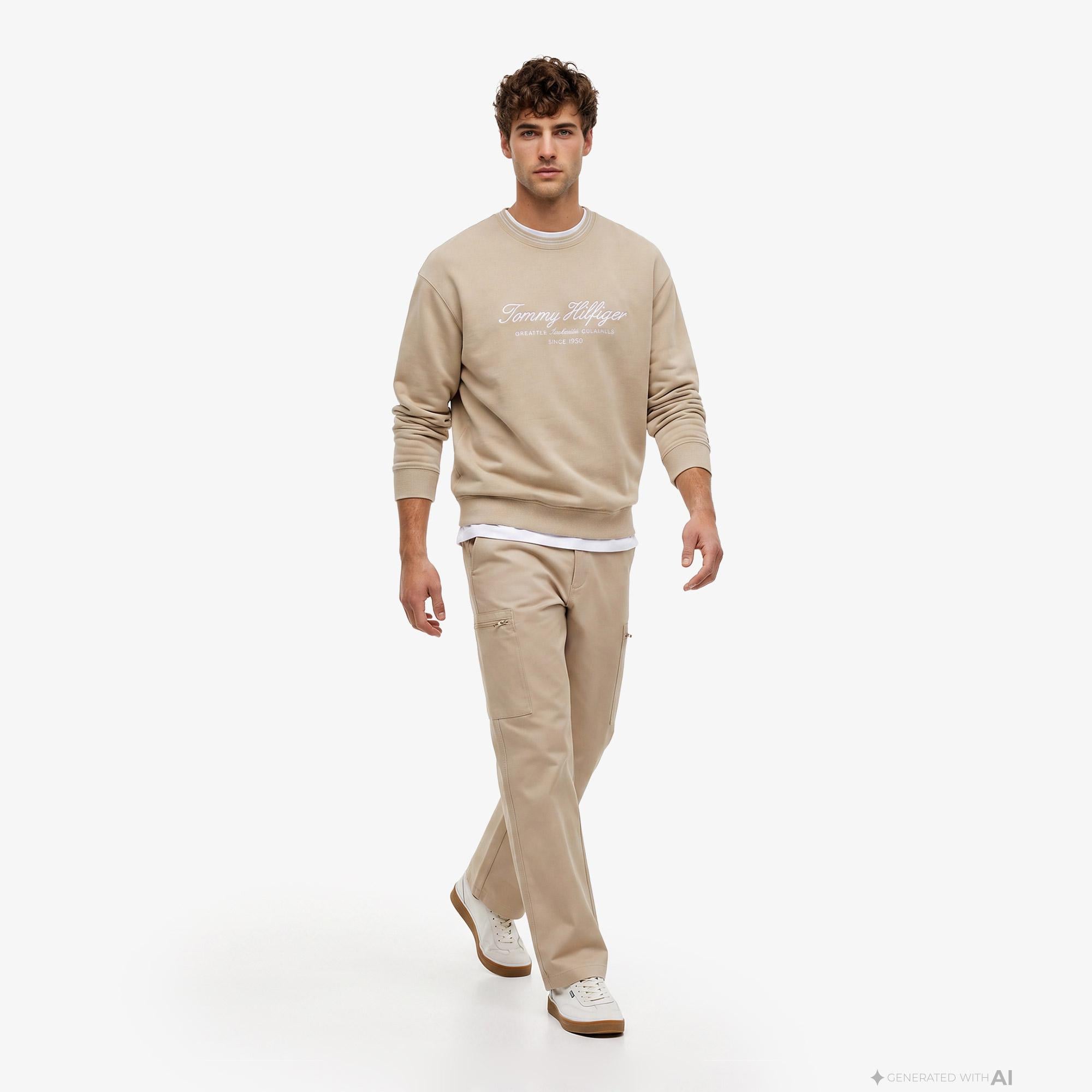 Tommy Hilfiger Nautical Tipped Collar Erkek Bej Sweatshirt