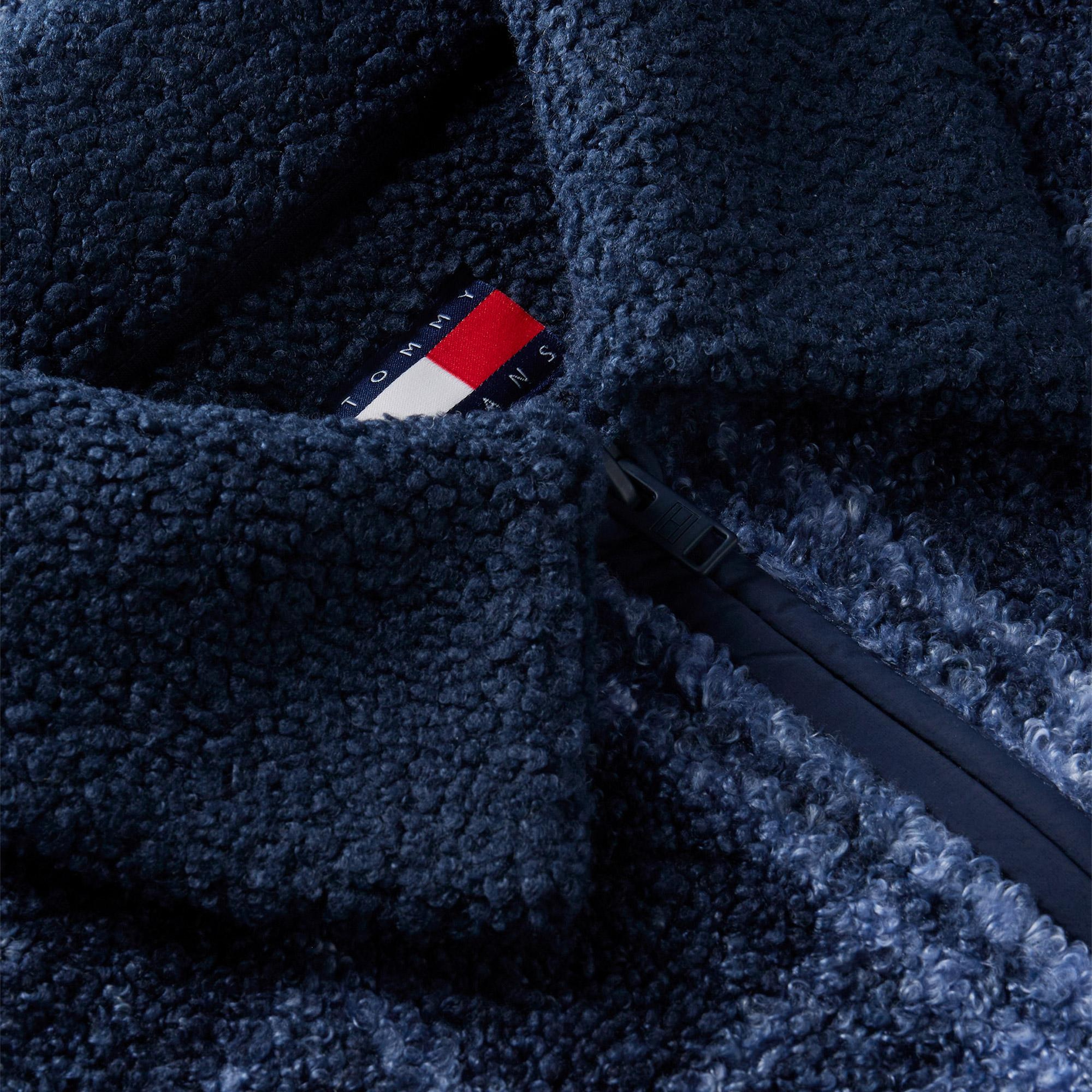 Tommy Hilfiger Flag Zip Teddy Kadın Mavi Polar Sweatshirt