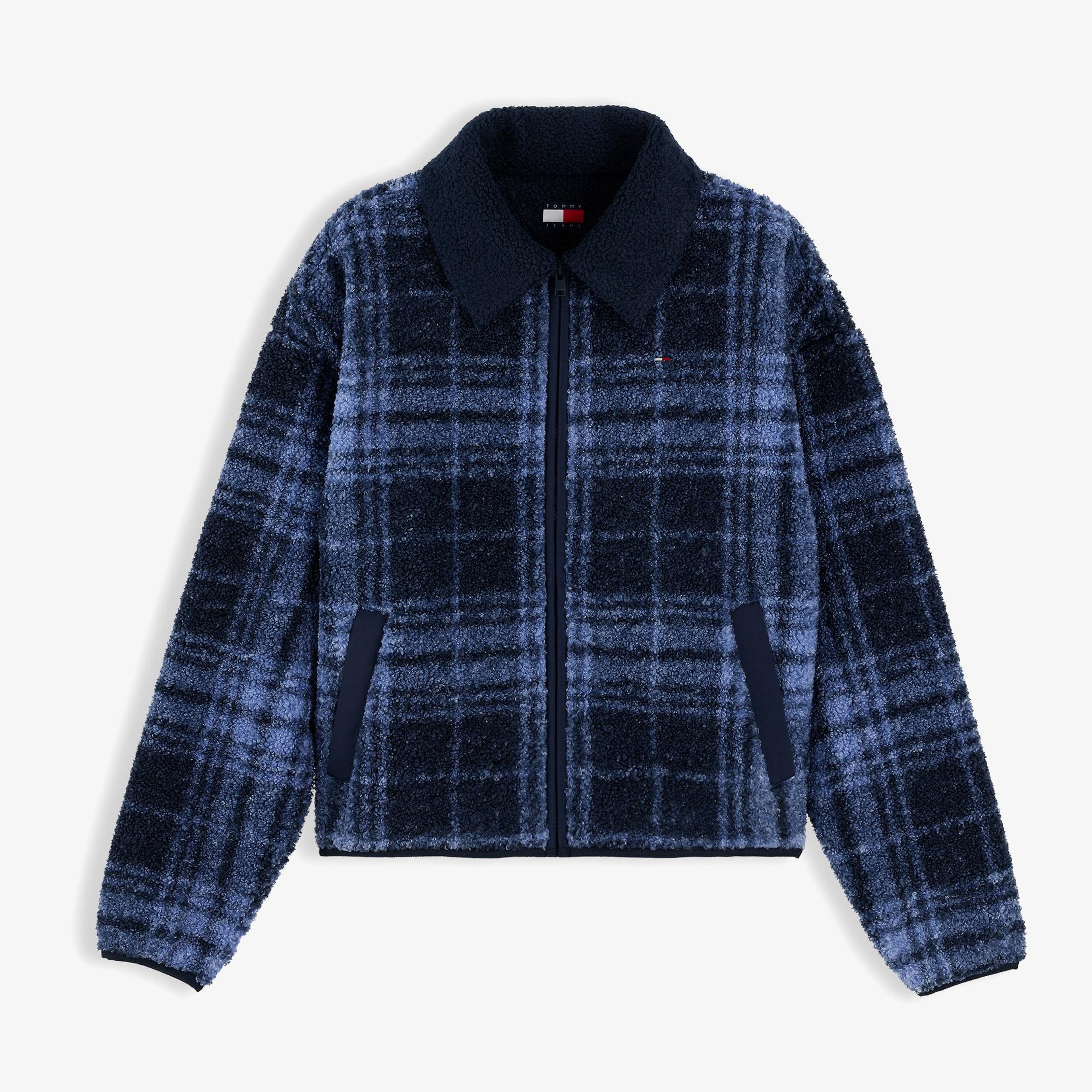 Tommy Hilfiger Flag Zip Teddy Kadın Mavi Polar Sweatshirt