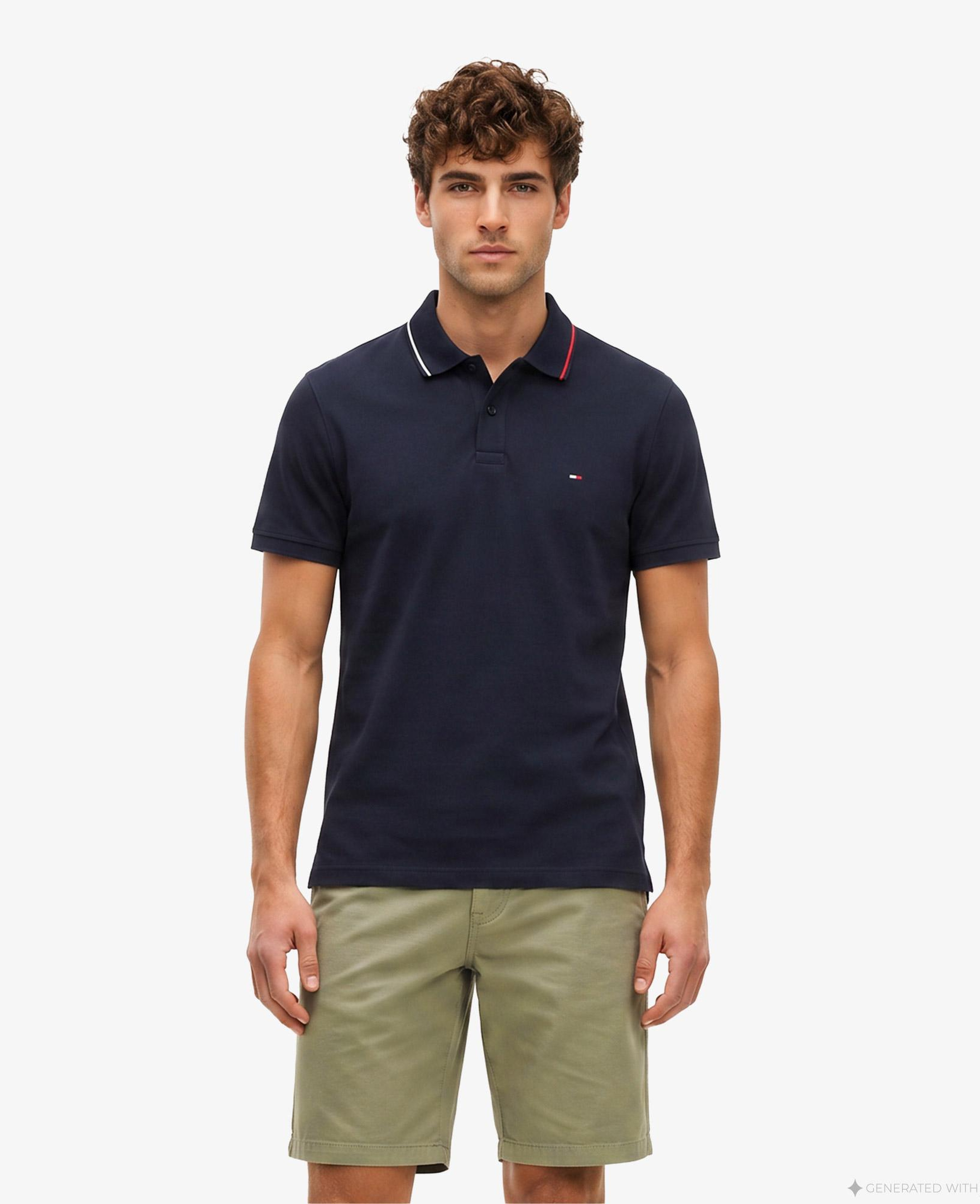 Tommy Hilfiger Liquid Cotton Tipped Slim Erkek Lacivert Polo