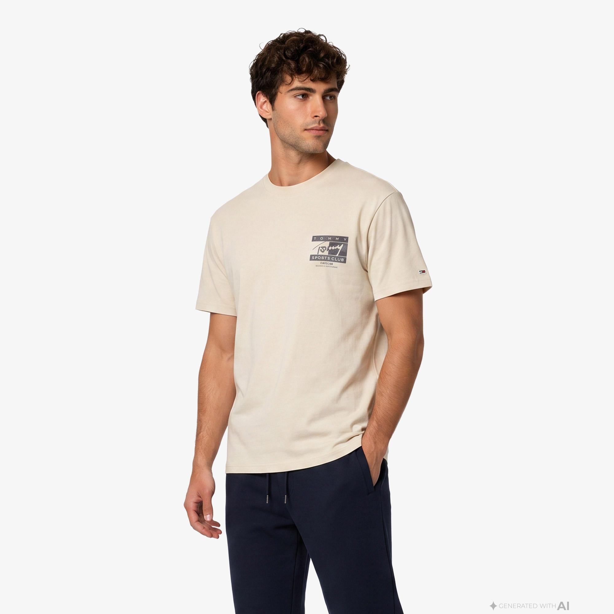 Tommy Hilfiger Sign Flag Erkek Bej T-Shirt